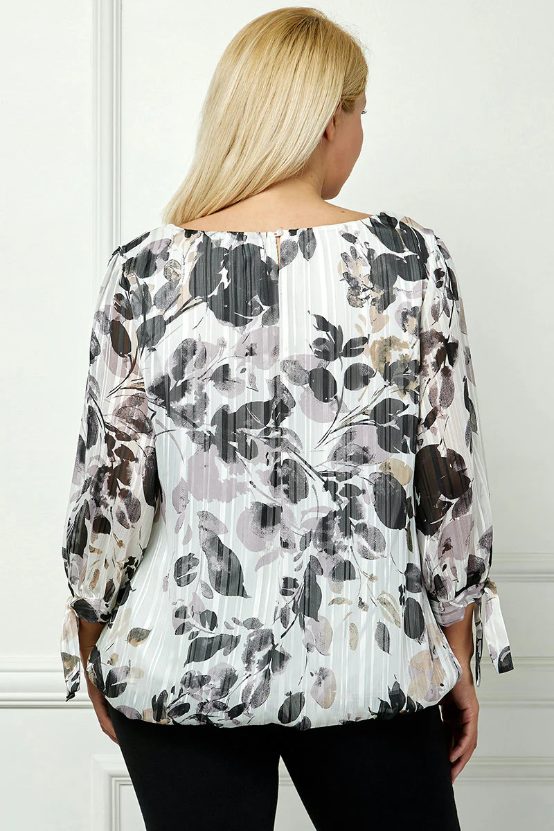 Bubble Hem 3/4 Tie Sleeve Blouse - Ivory - Plus - Image 4