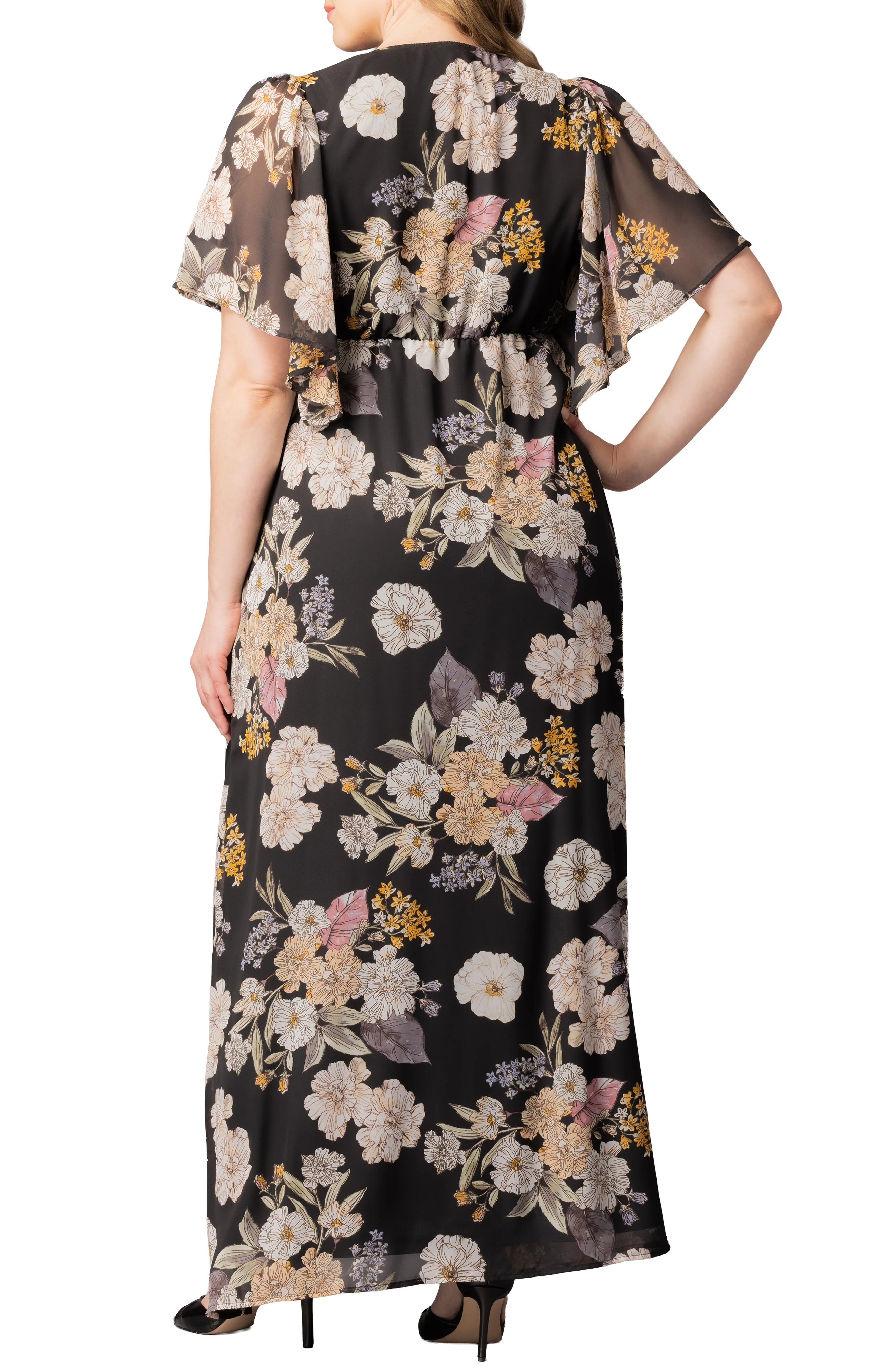 Carmella Flutter Sleeve Gown  -Midnight Peony Print -  Plus - Image 2