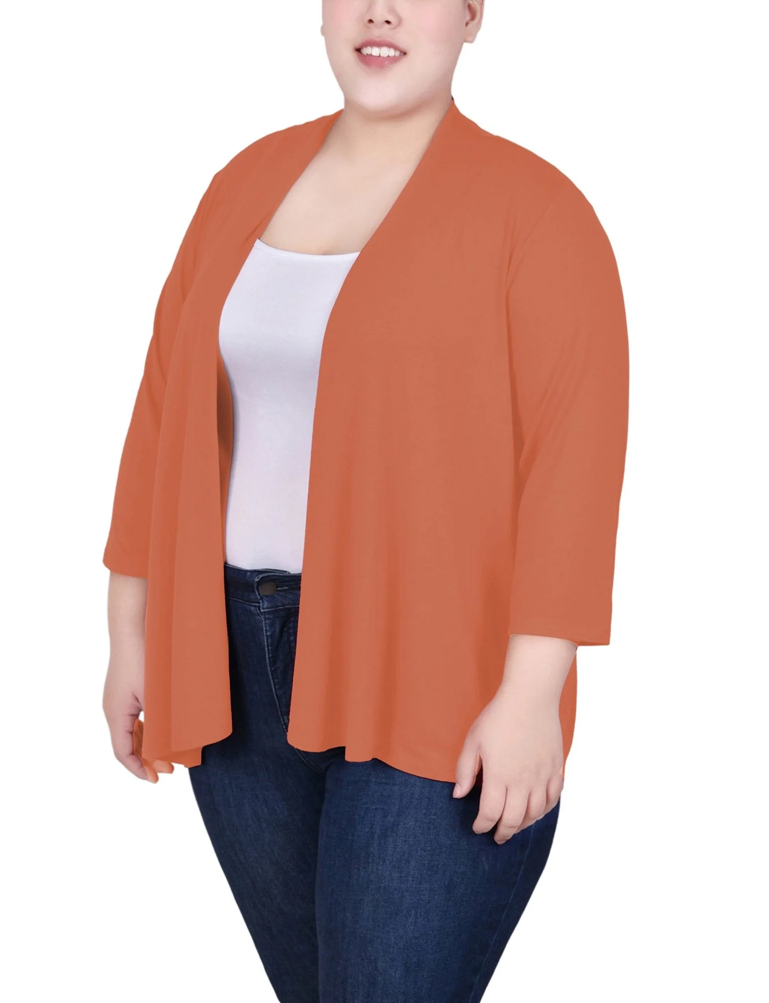 Carnelian Solid 3/4 Sleeve Cardigan - Plus - Image 2