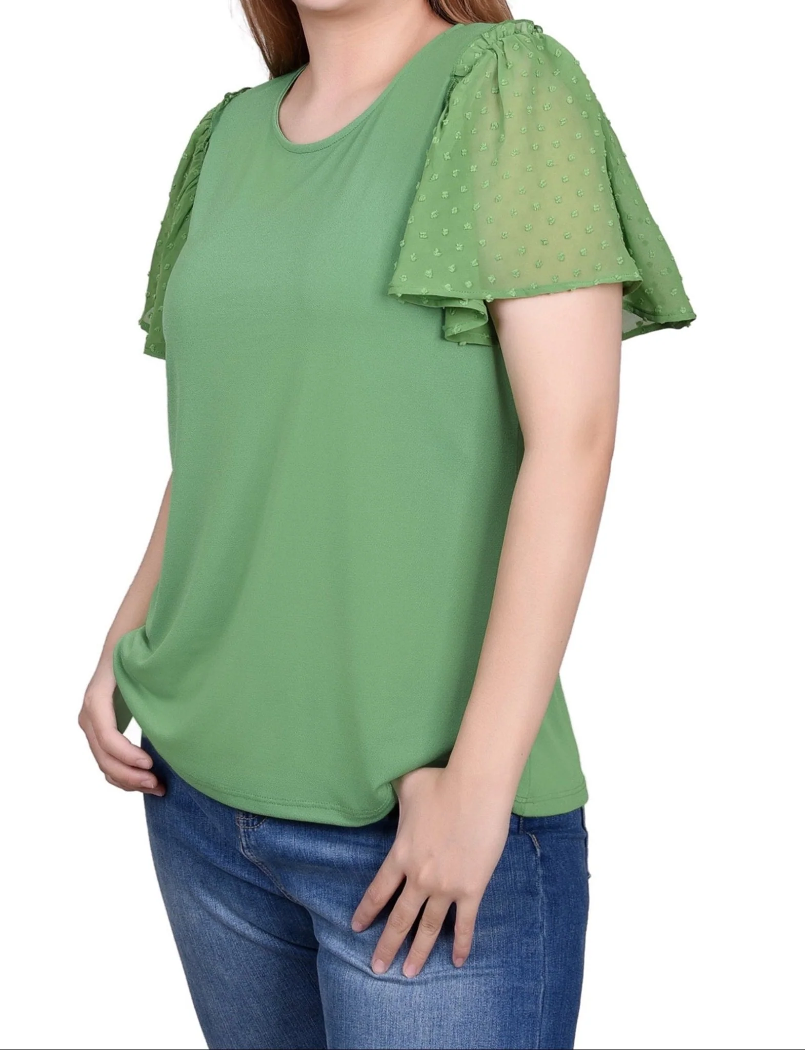 Clip Dot Flutter Sleeve Top - Petite - Image 3