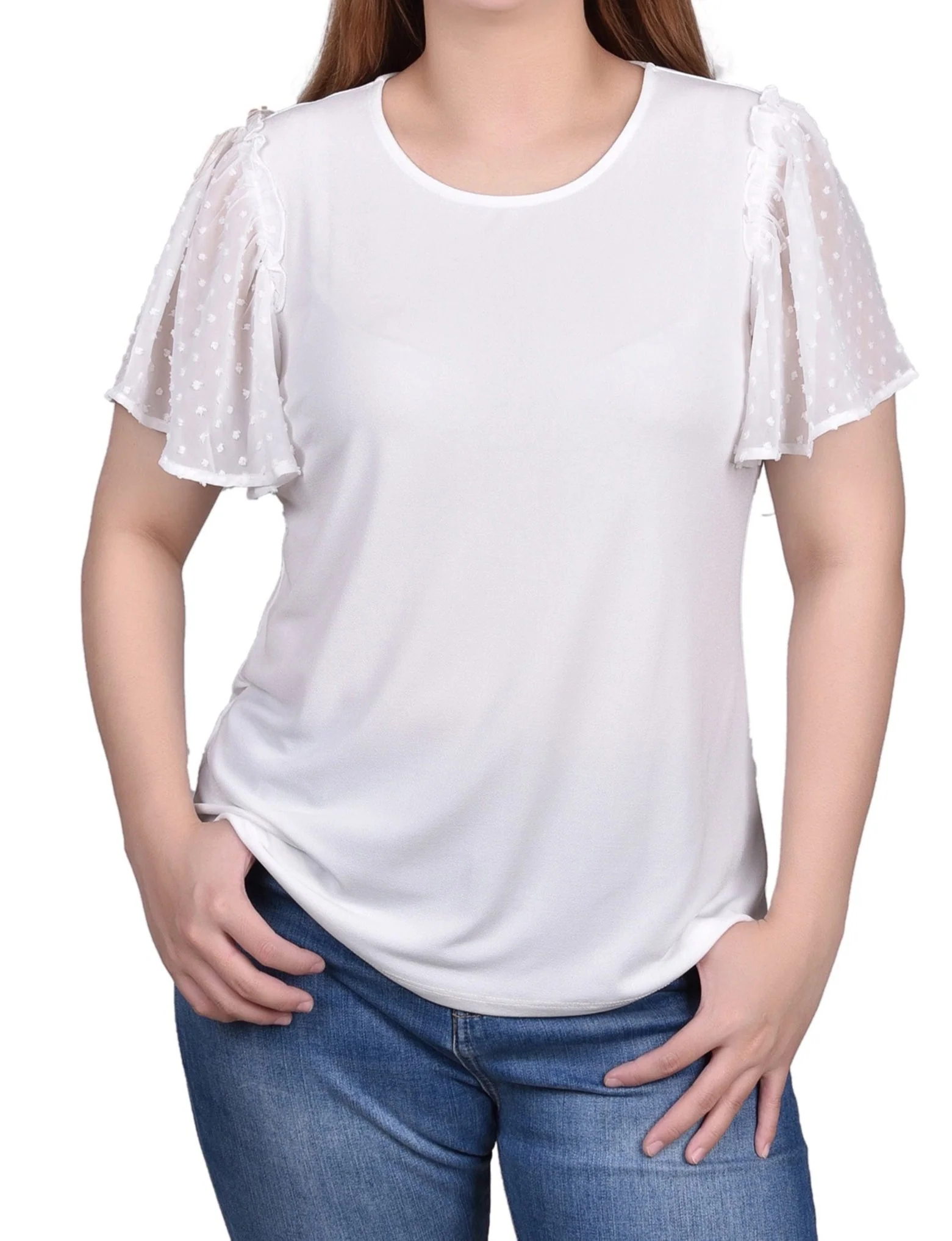 Clip Dot Flutter Sleeve Top - Petite - Image 5
