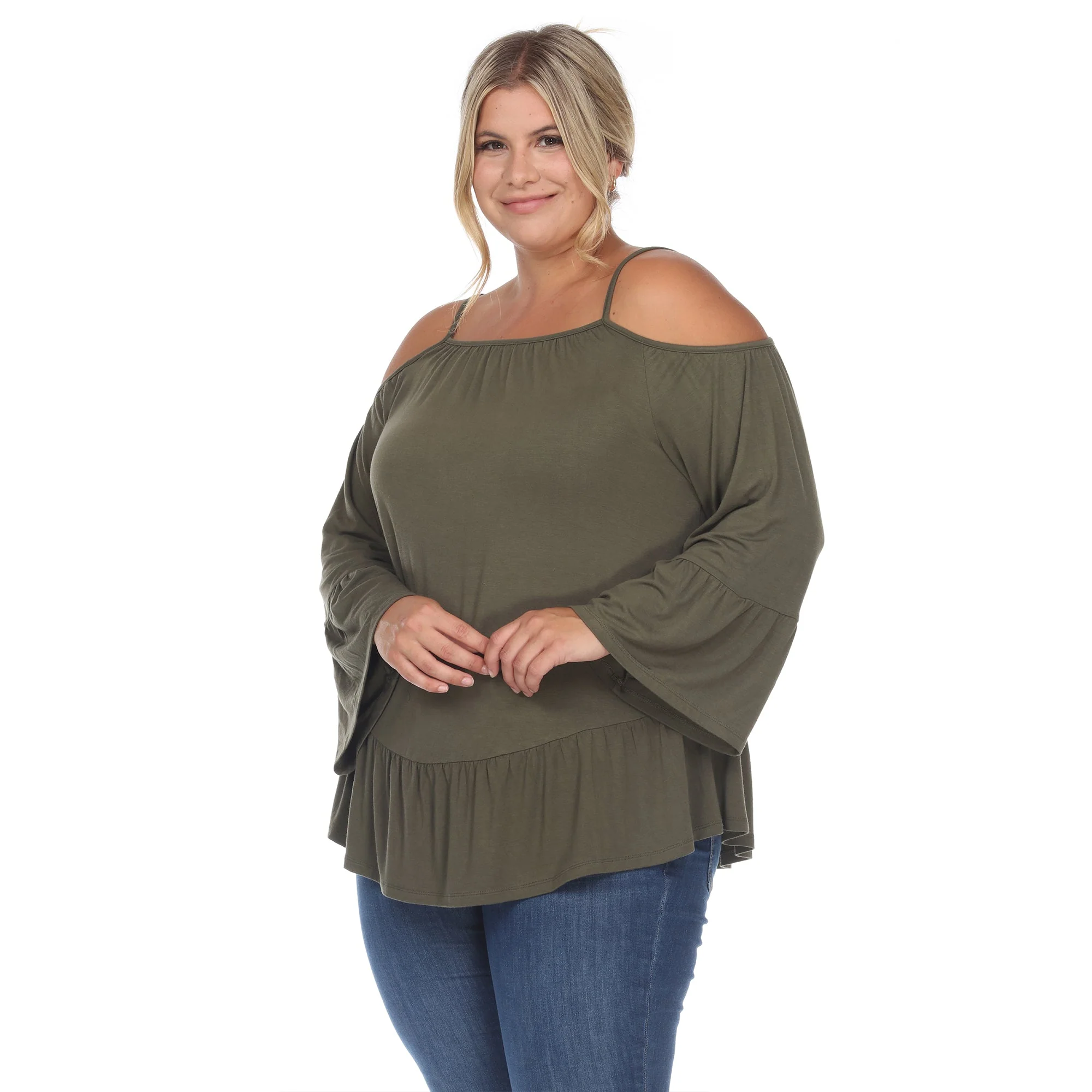 Cold Shoulder Ruffle Sleeve Top - Plus - Image 11