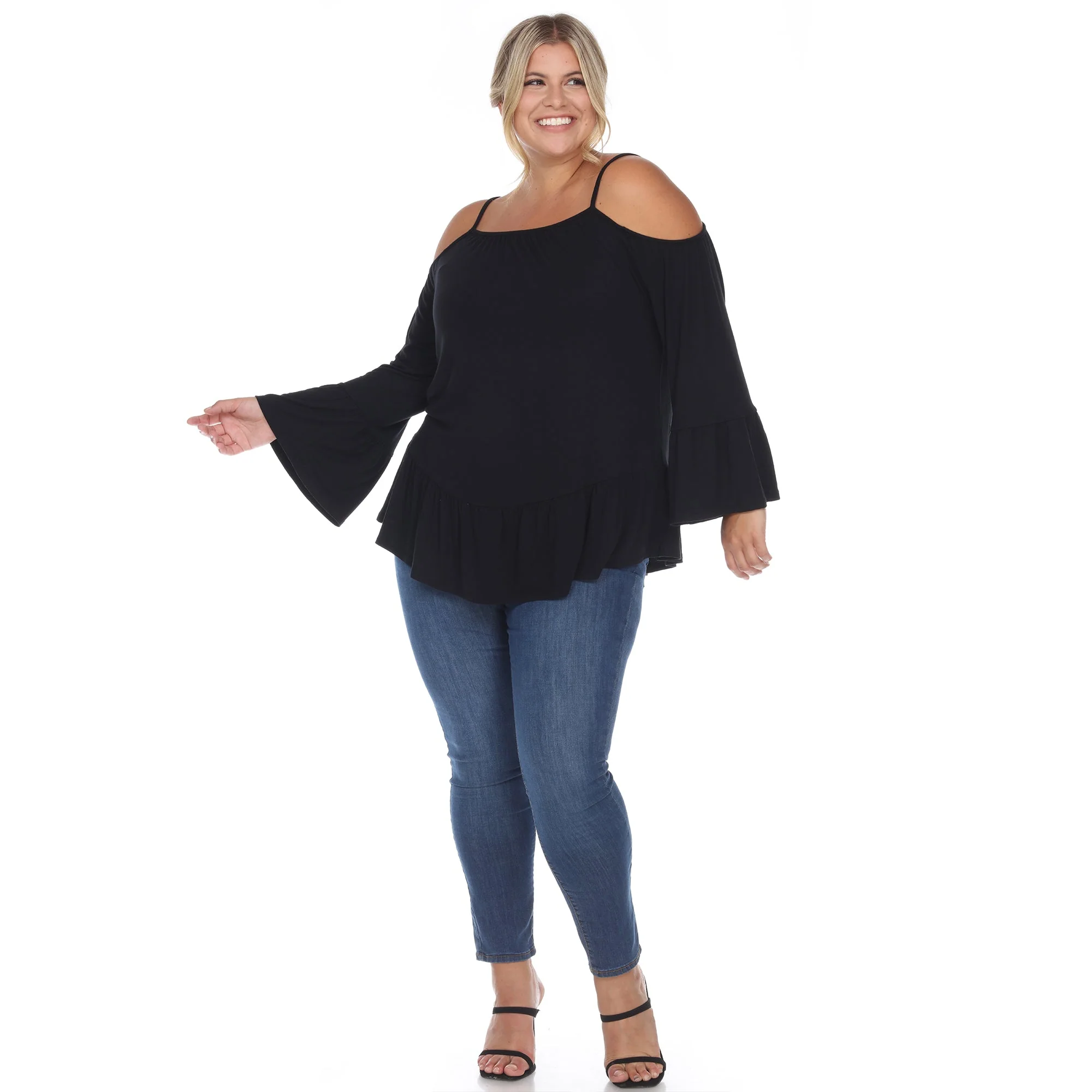 Cold Shoulder Ruffle Sleeve Top - Plus - Image 20