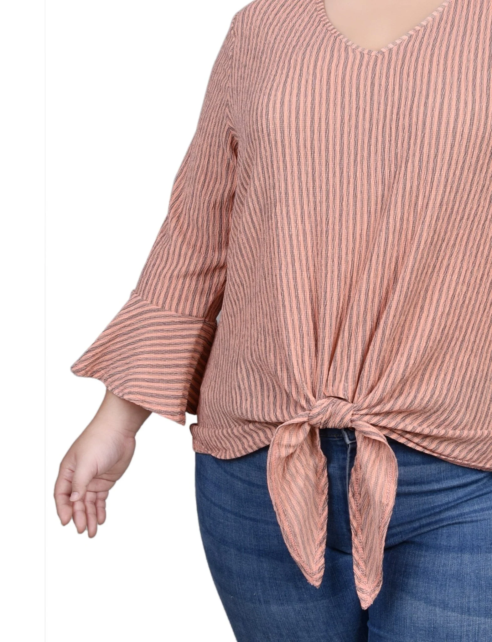 Coral 3/4 Bell Sleeve Textured Knit Top - Plus - Image 3