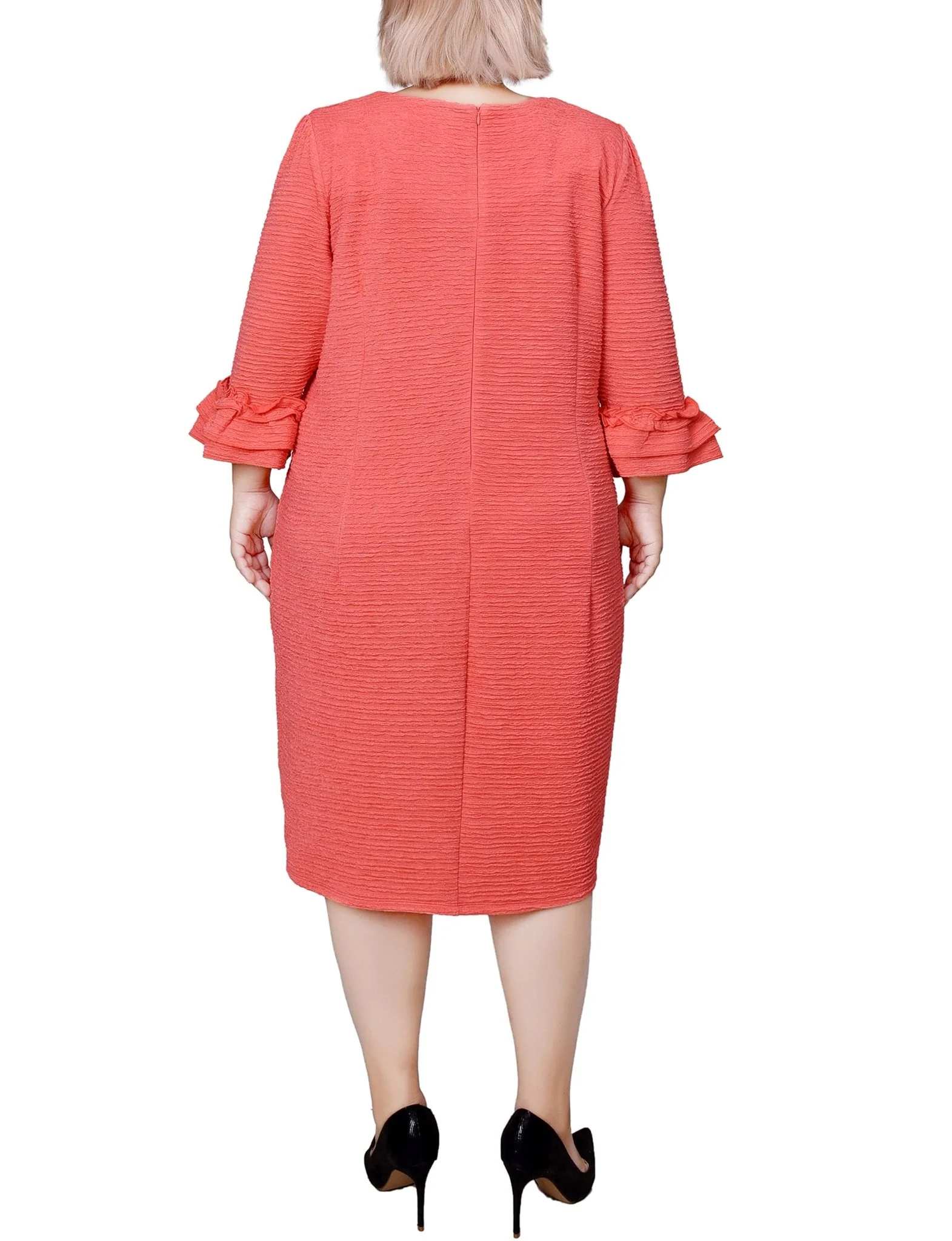 Coral 3/4 Sleeve Textured Knit Dress - Plus - Image 3