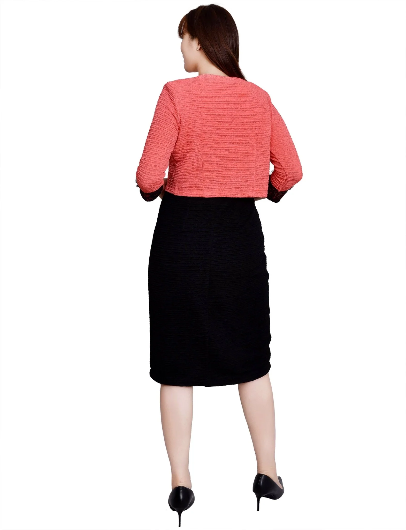 Coral Black Lace-Detail 2 Piece Textured Knit Dress Set - Petite - Image 3