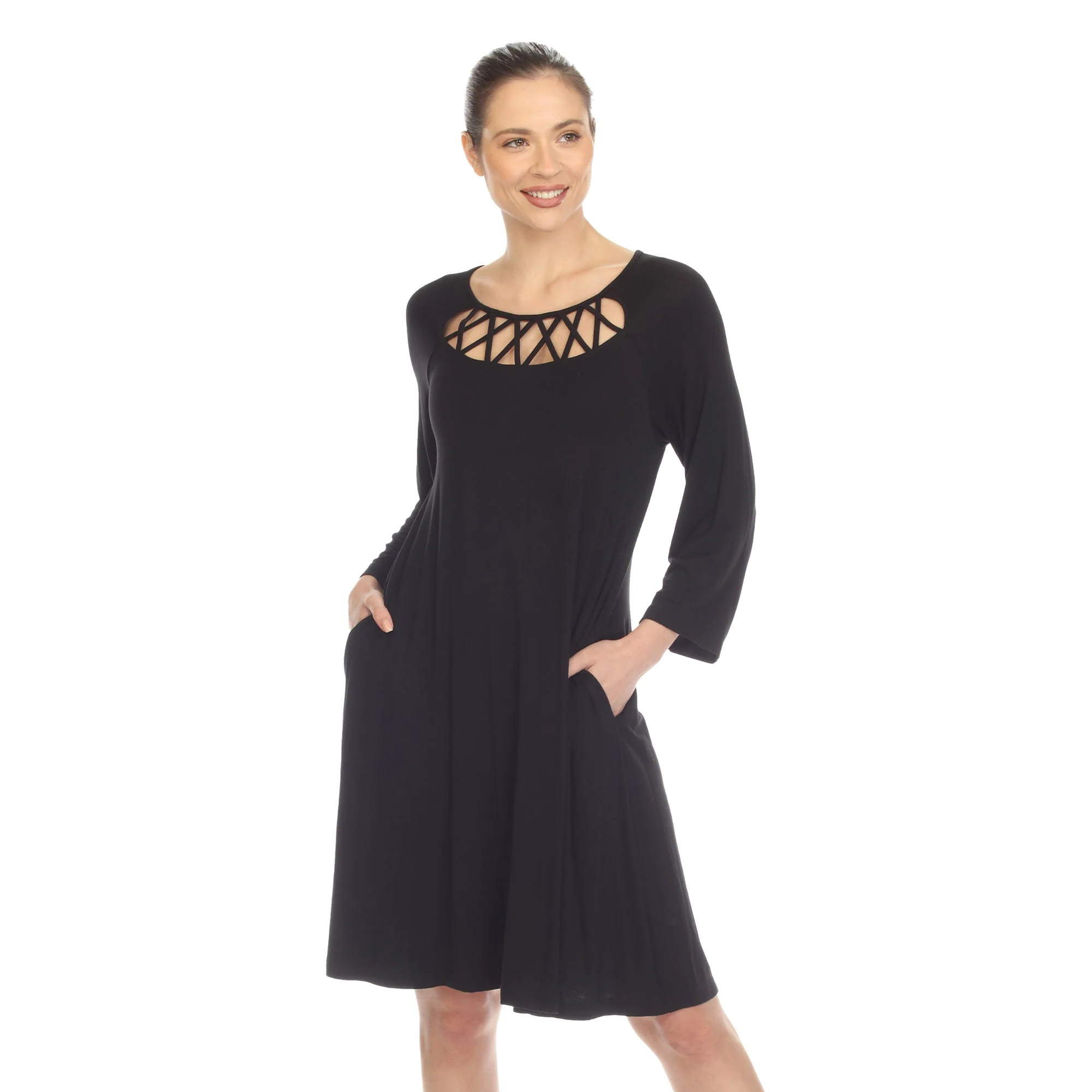 Criss Cross Neckline Swing Midi Dress - Image 17