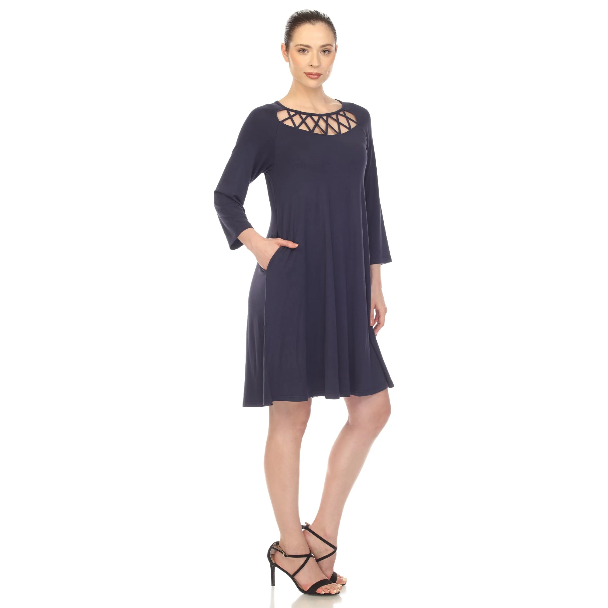 Criss Cross Neckline Swing Midi Dress - Image 23