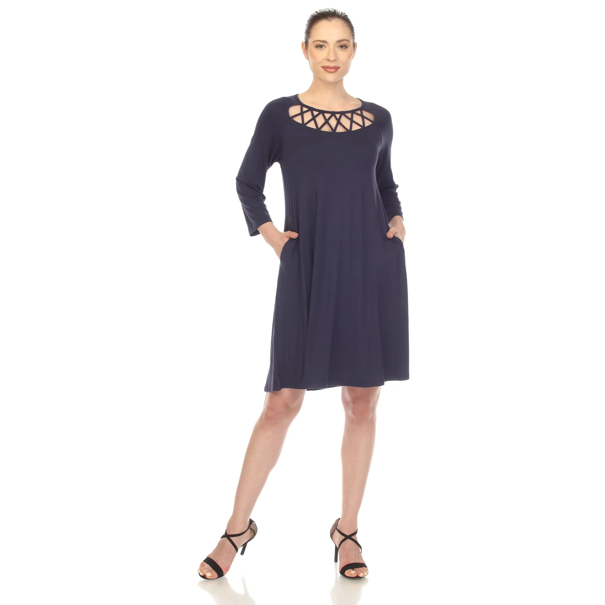 Criss Cross Neckline Swing Midi Dress - Image 25