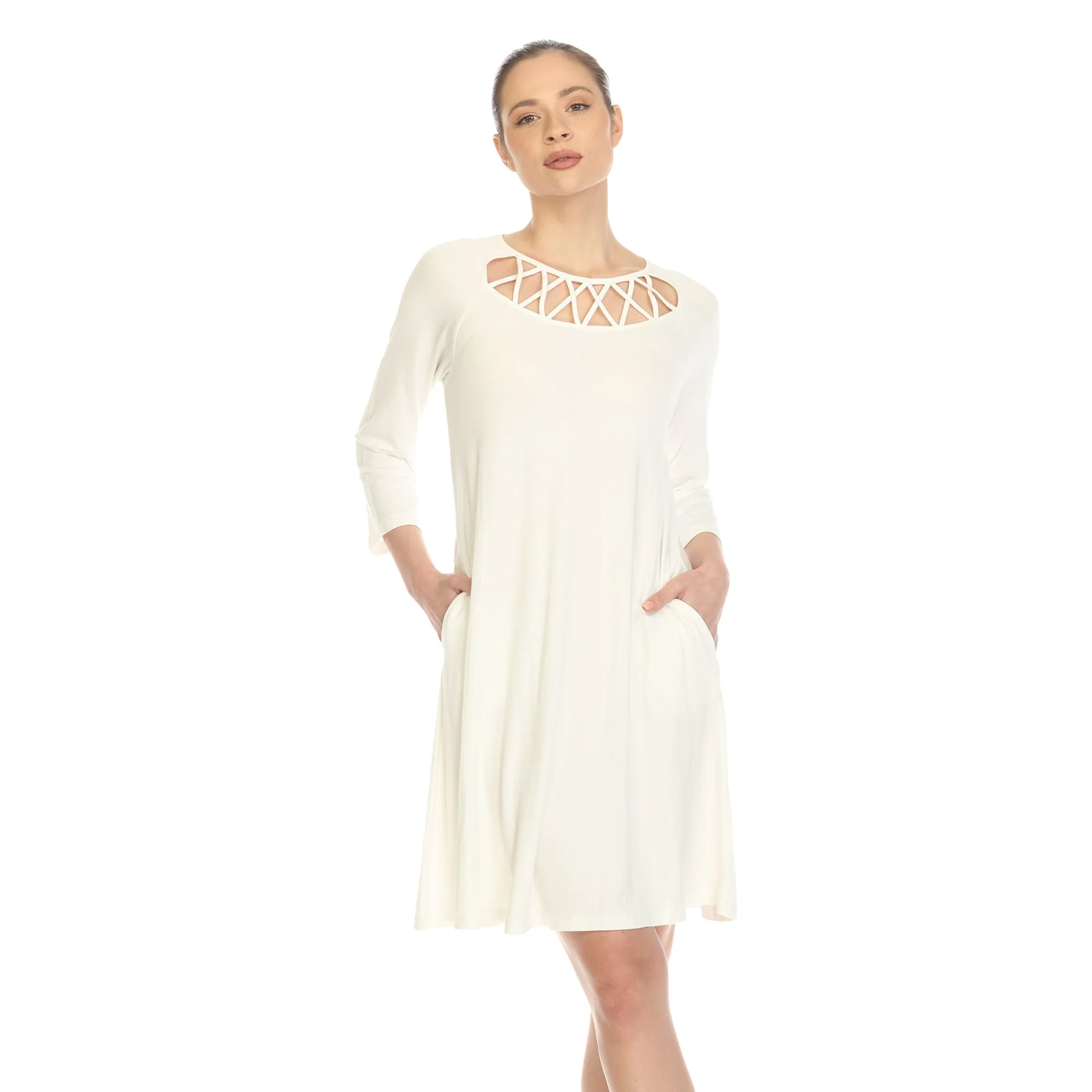 Criss Cross Neckline Swing Midi Dress - Image 29