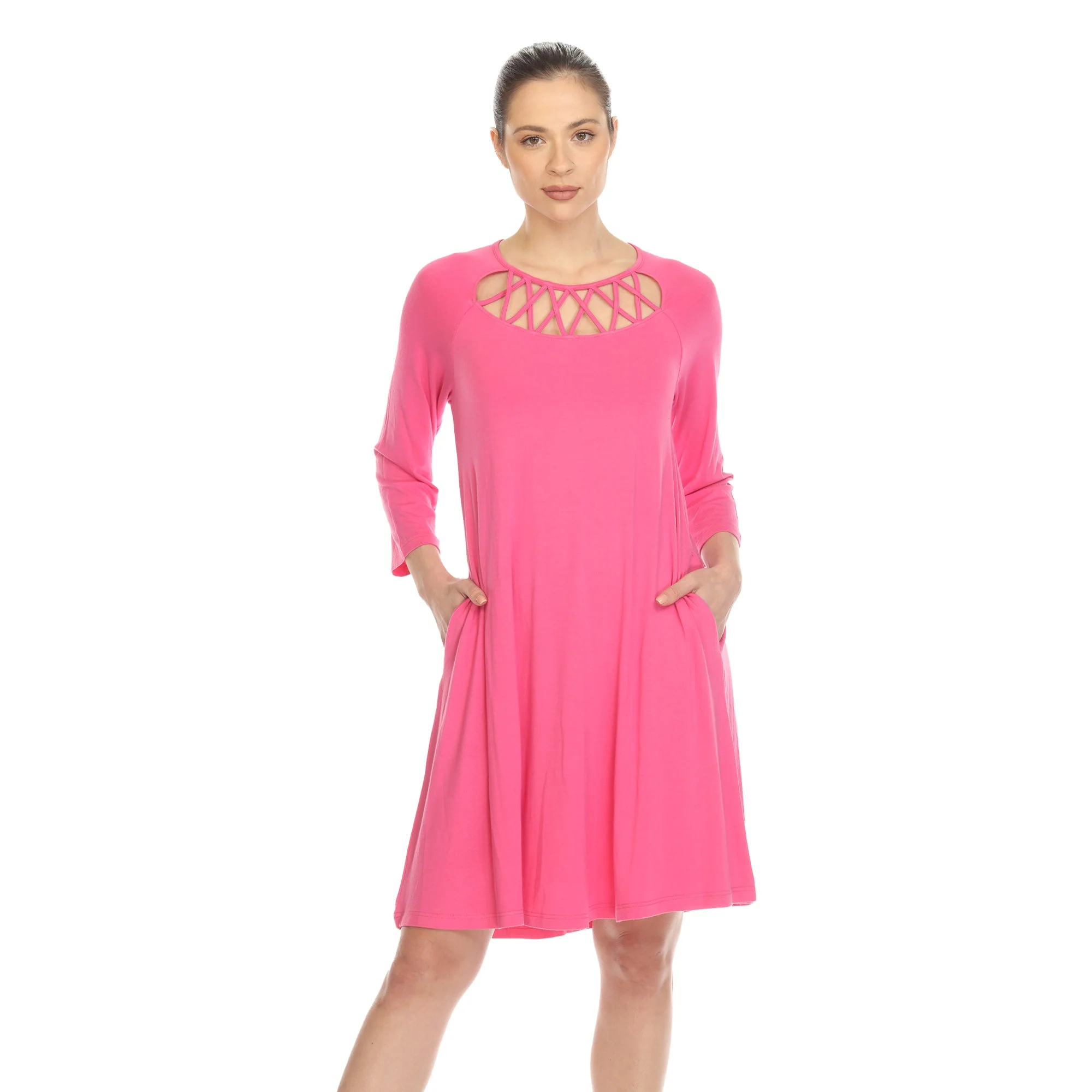 Criss Cross Neckline Swing Midi Dress - Image 3