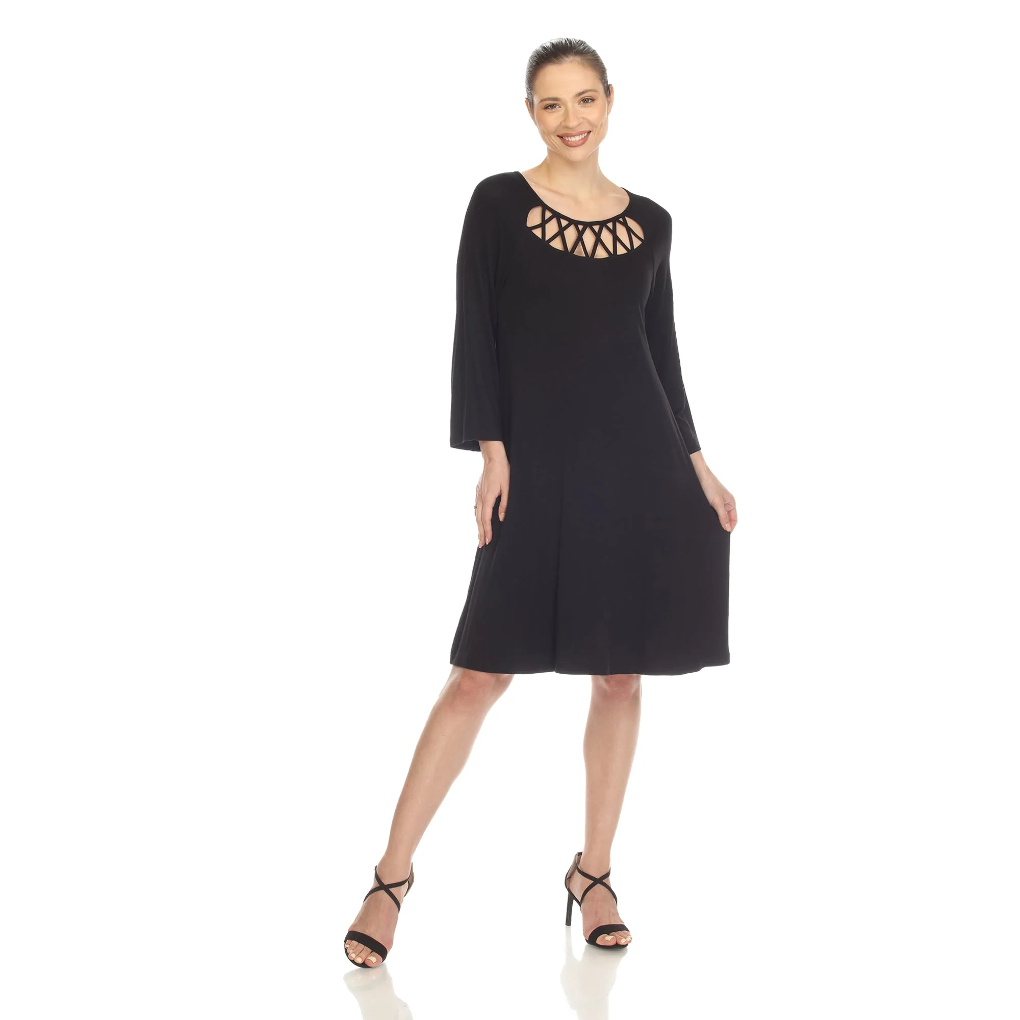 Criss Cross Neckline Swing Midi Dress - Image 31