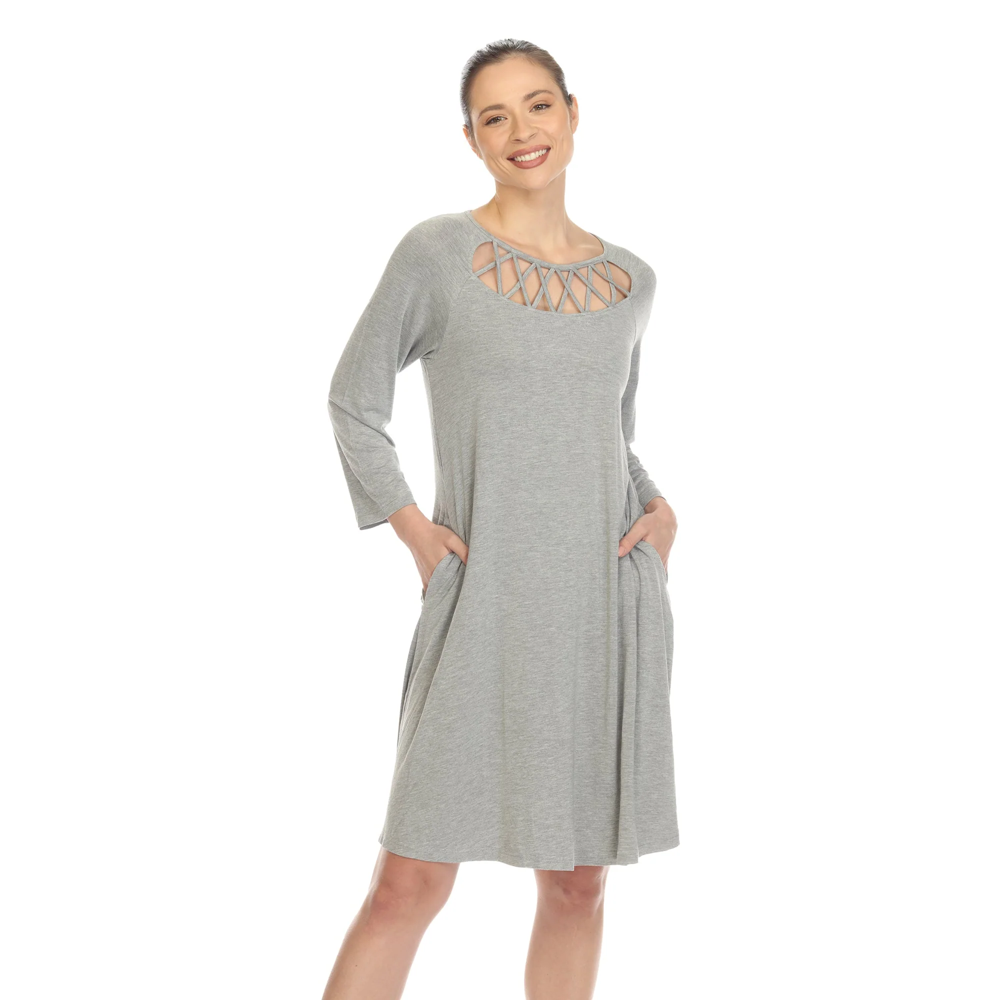 Criss Cross Neckline Swing Midi Dress - Image 36