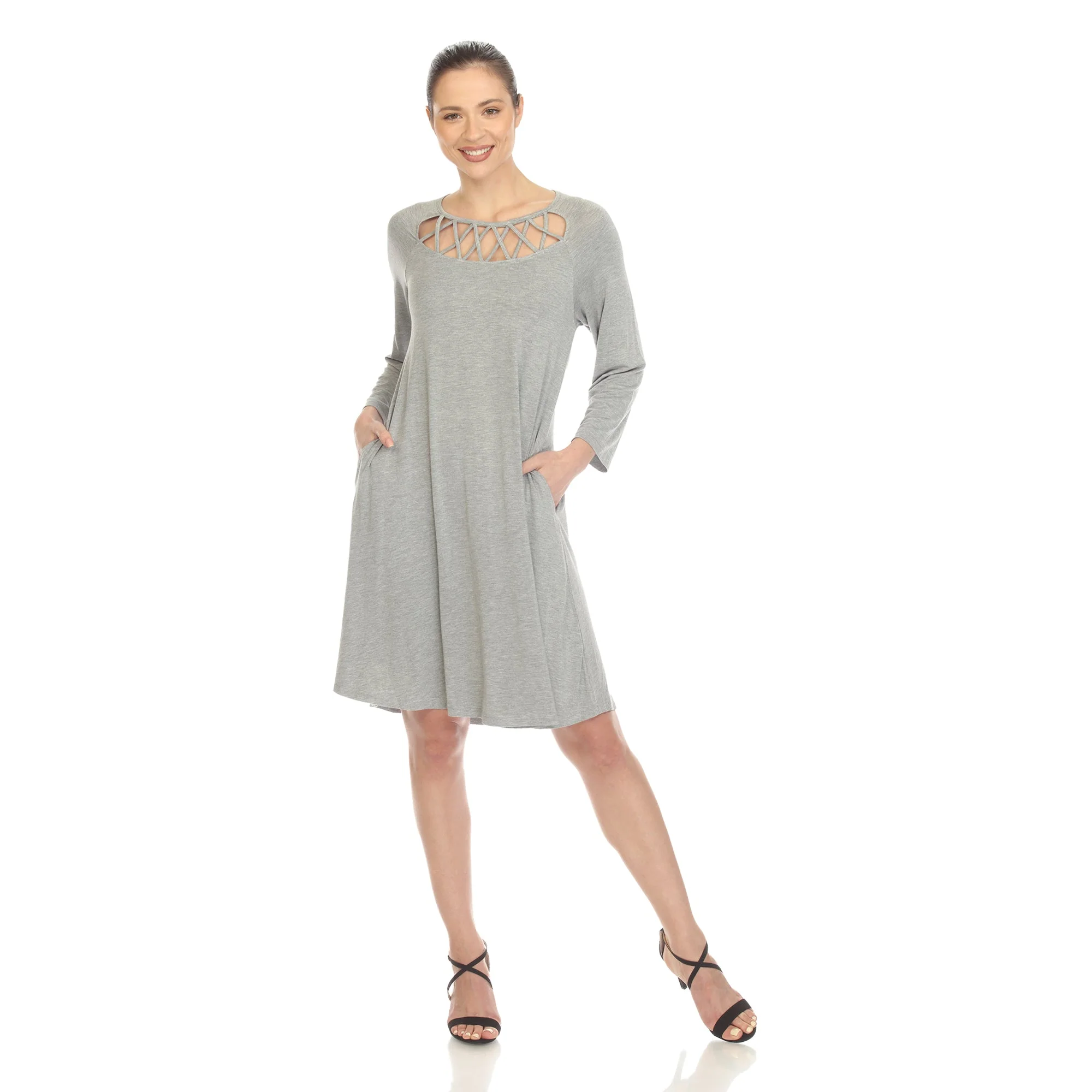Criss Cross Neckline Swing Midi Dress - Image 40
