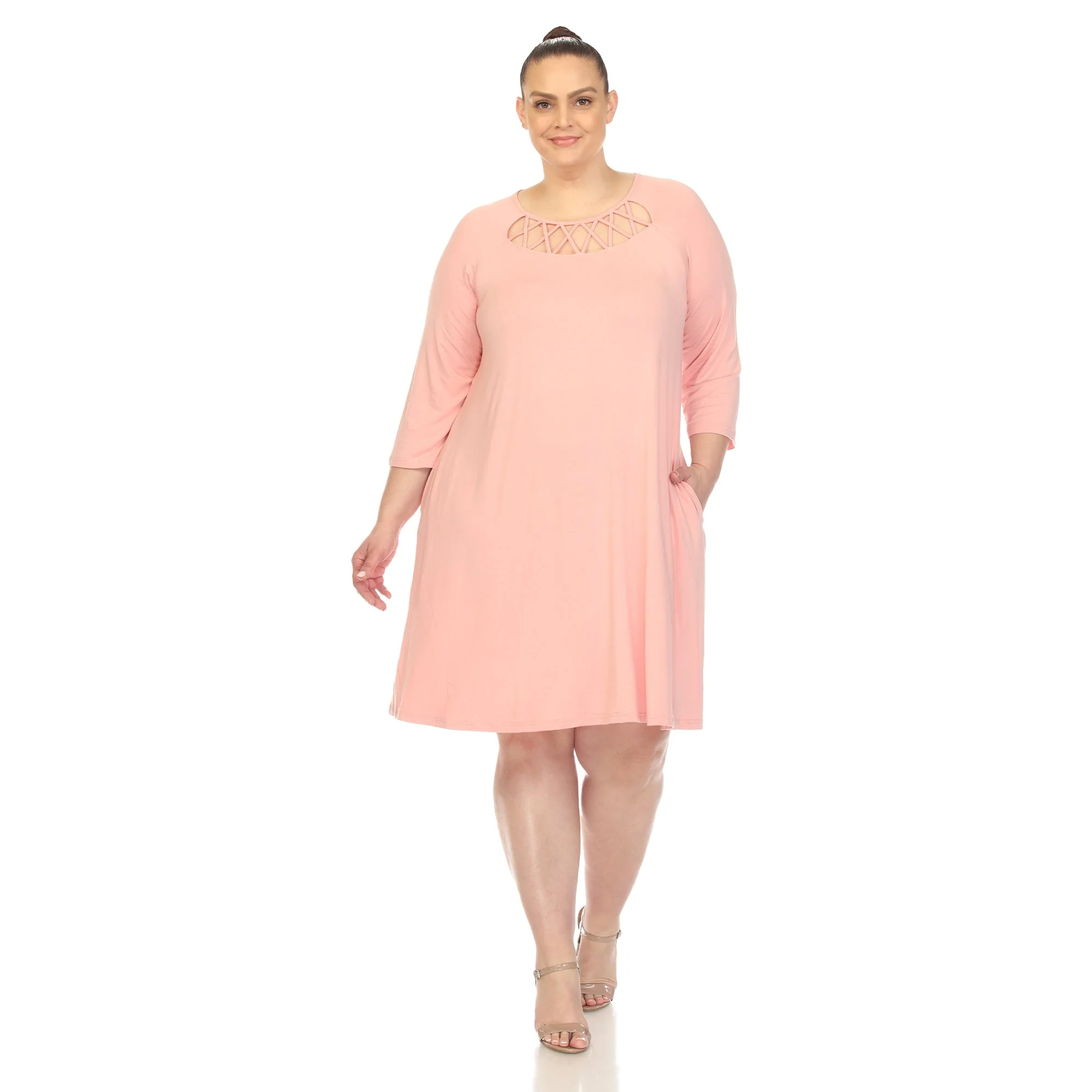 Criss Cross Neckline Swing Midi Dress - Plus - Image 11