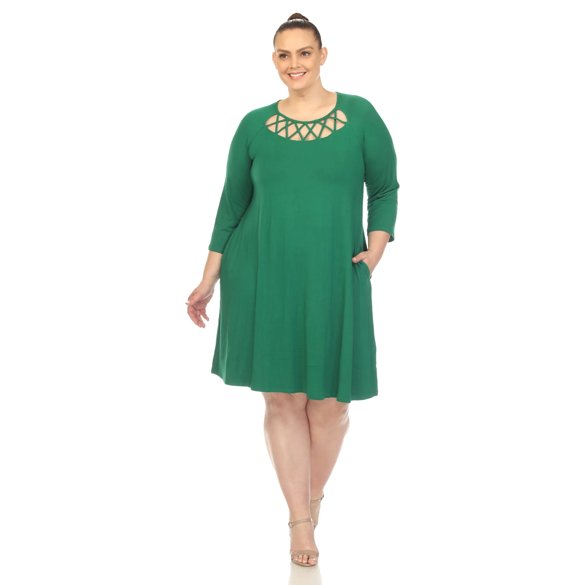 Criss Cross Neckline Swing Midi Dress - Plus - Image 21