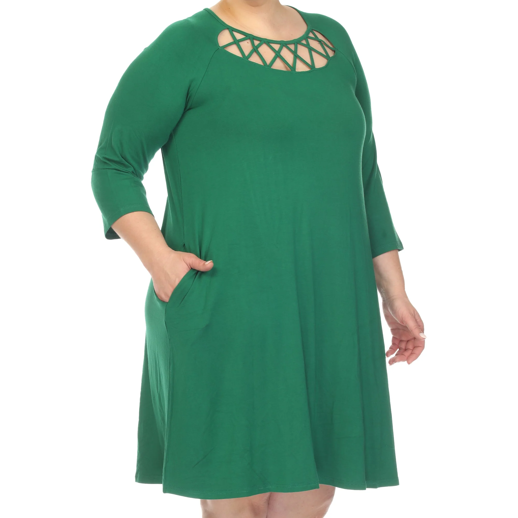 Criss Cross Neckline Swing Midi Dress - Plus - Image 24