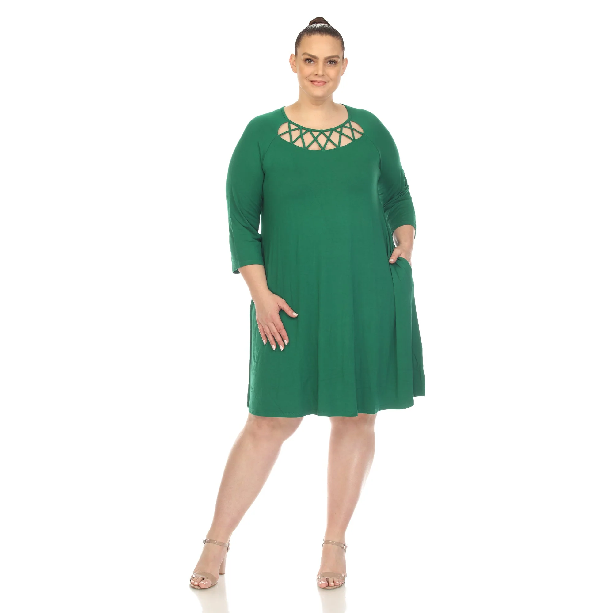 Criss Cross Neckline Swing Midi Dress - Plus - Image 25