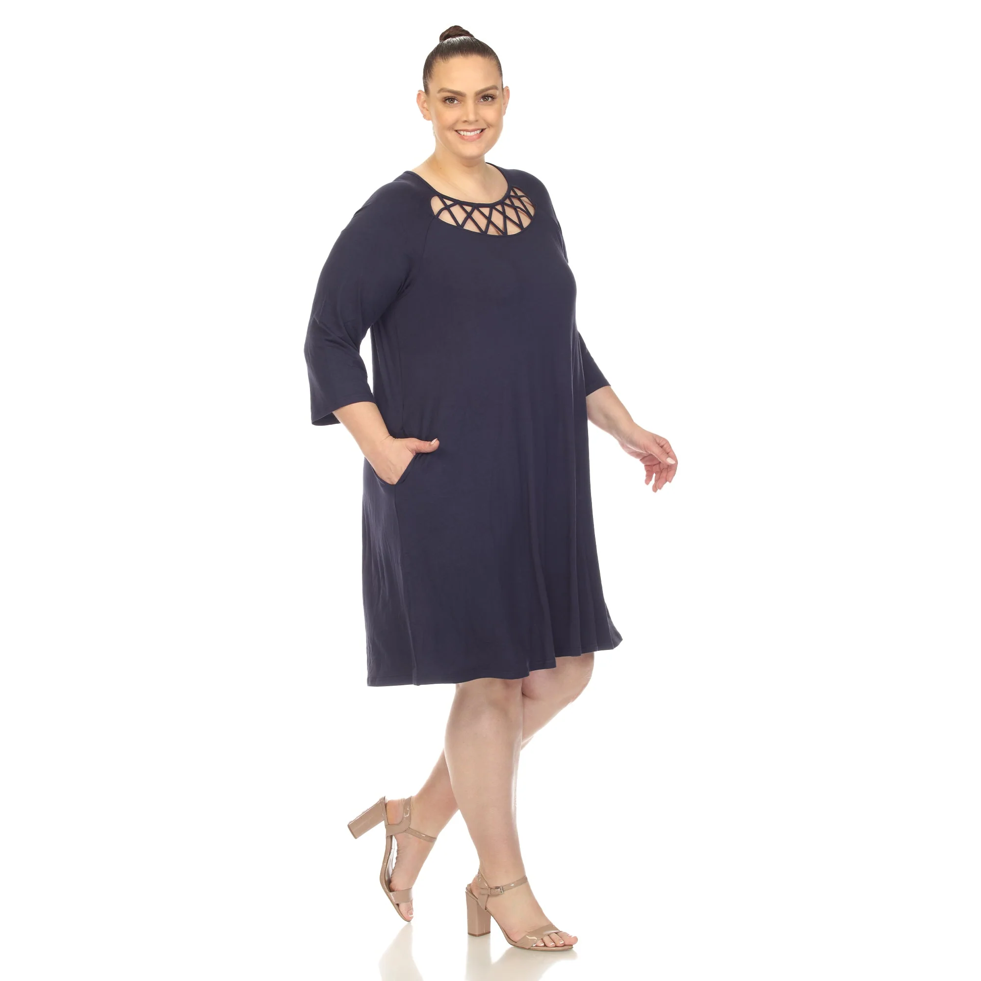 Criss Cross Neckline Swing Midi Dress - Plus - Image 27