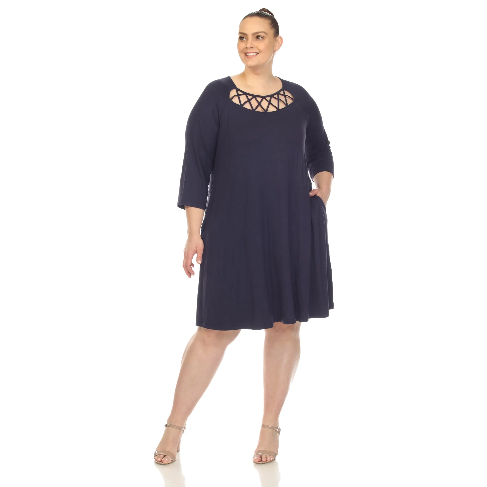 Criss Cross Neckline Swing Midi Dress - Plus - Image 29