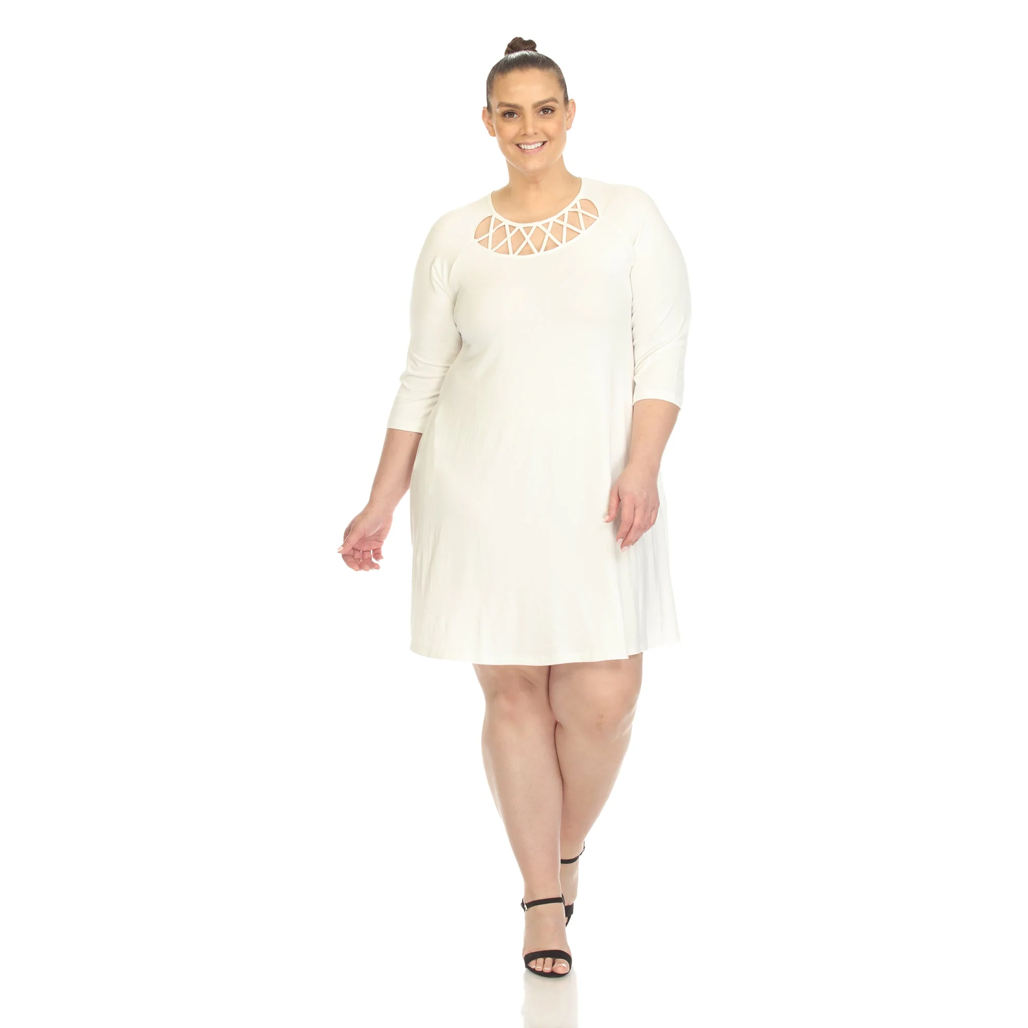Criss Cross Neckline Swing Midi Dress - Plus - Image 35