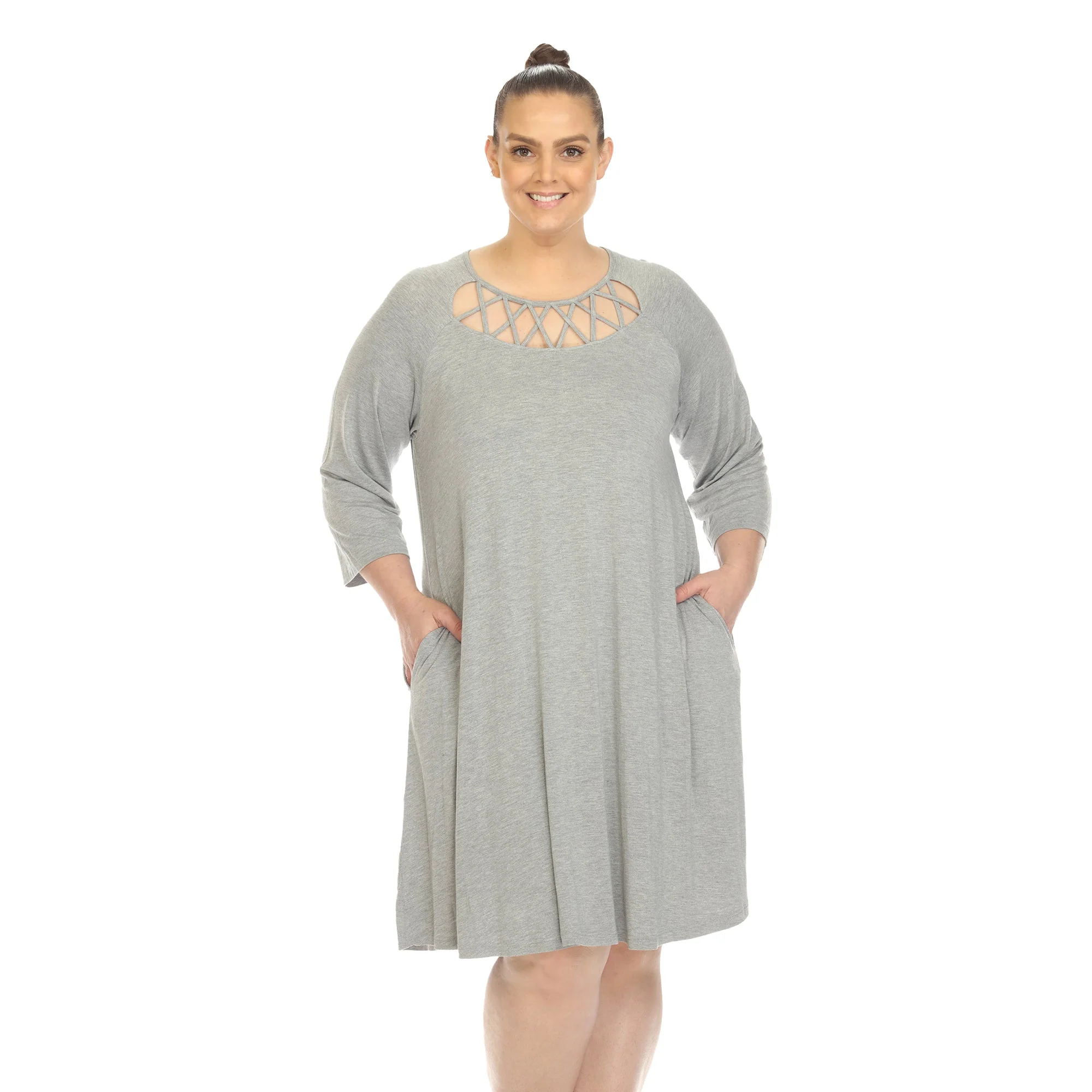 Criss Cross Neckline Swing Midi Dress - Plus - Image 36