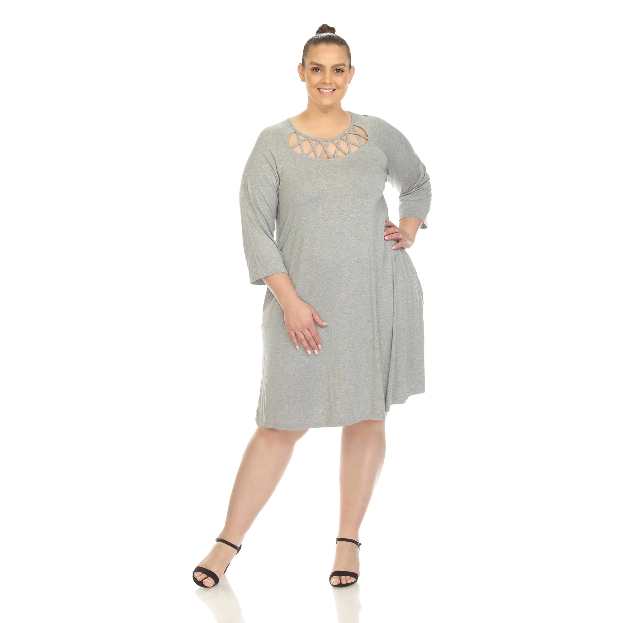 Criss Cross Neckline Swing Midi Dress - Plus - Image 40