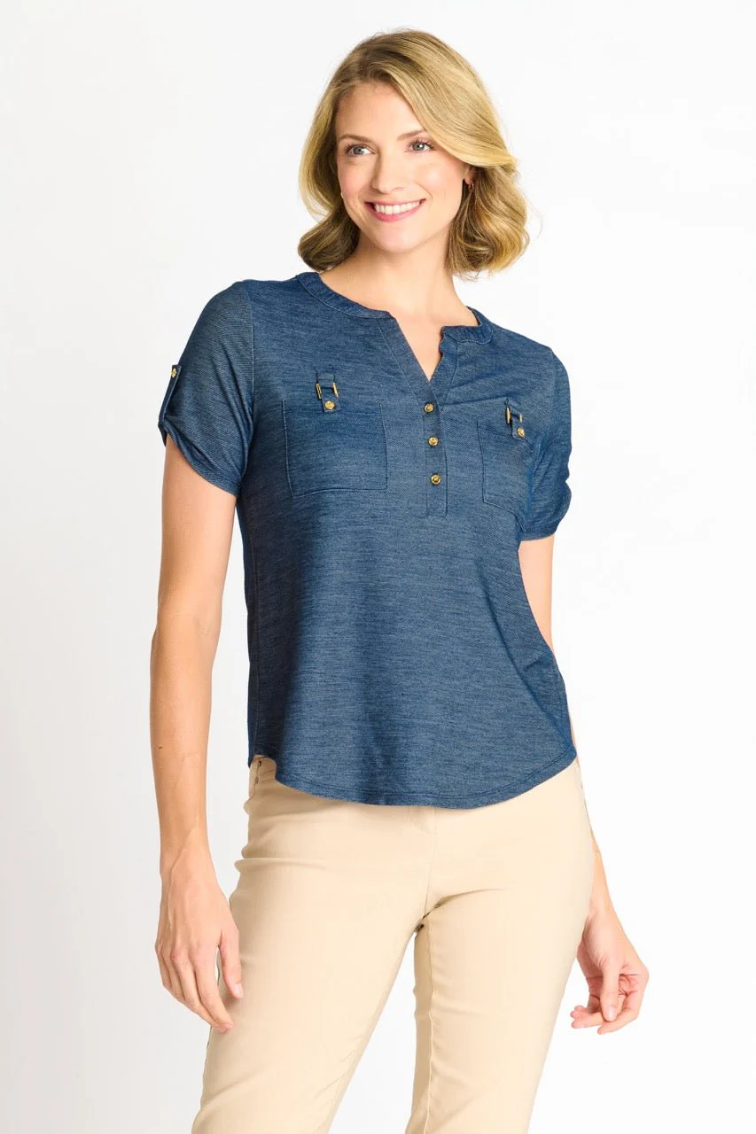 Denim Roll-Tab Buckle Henley - Image 3