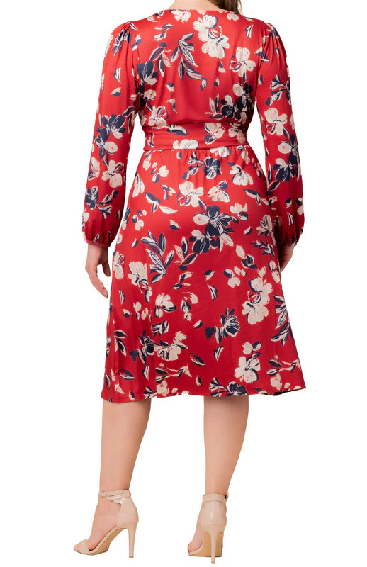 Diana Long Sleeve Midi Dress - Red Floral - Plus - Image 3