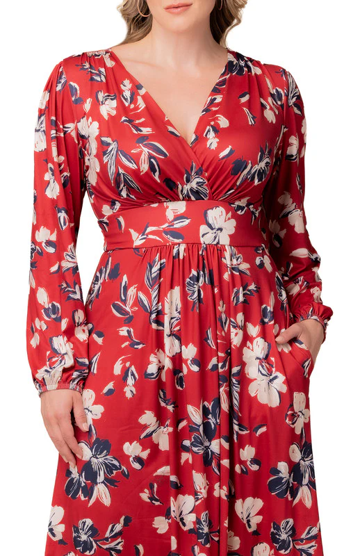 Diana Long Sleeve Midi Dress - Red Floral - Plus - Image 4