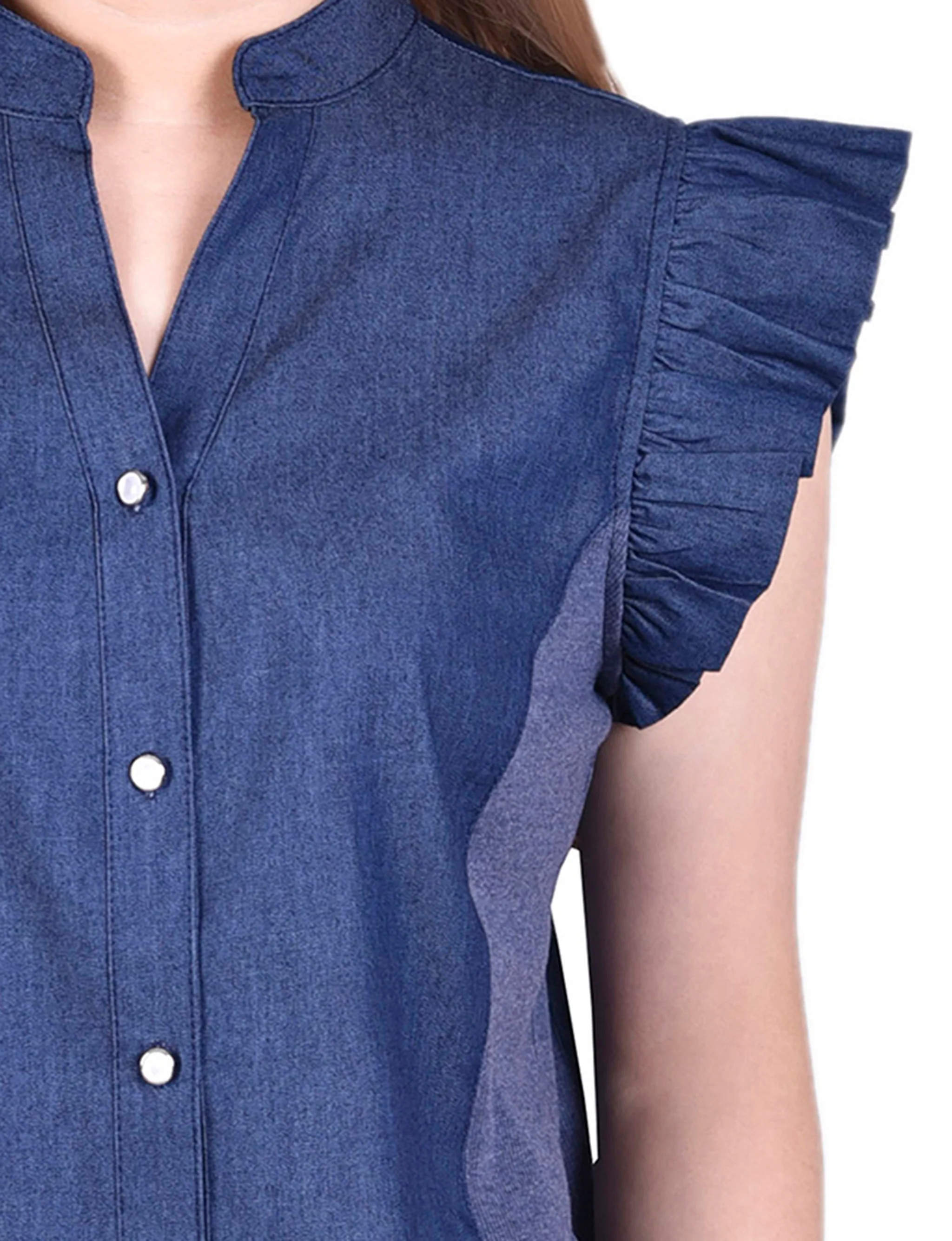 Dk Wash Ruffle Sleeve Blouse With Knit Side Seam Insets - Petite - Image 3