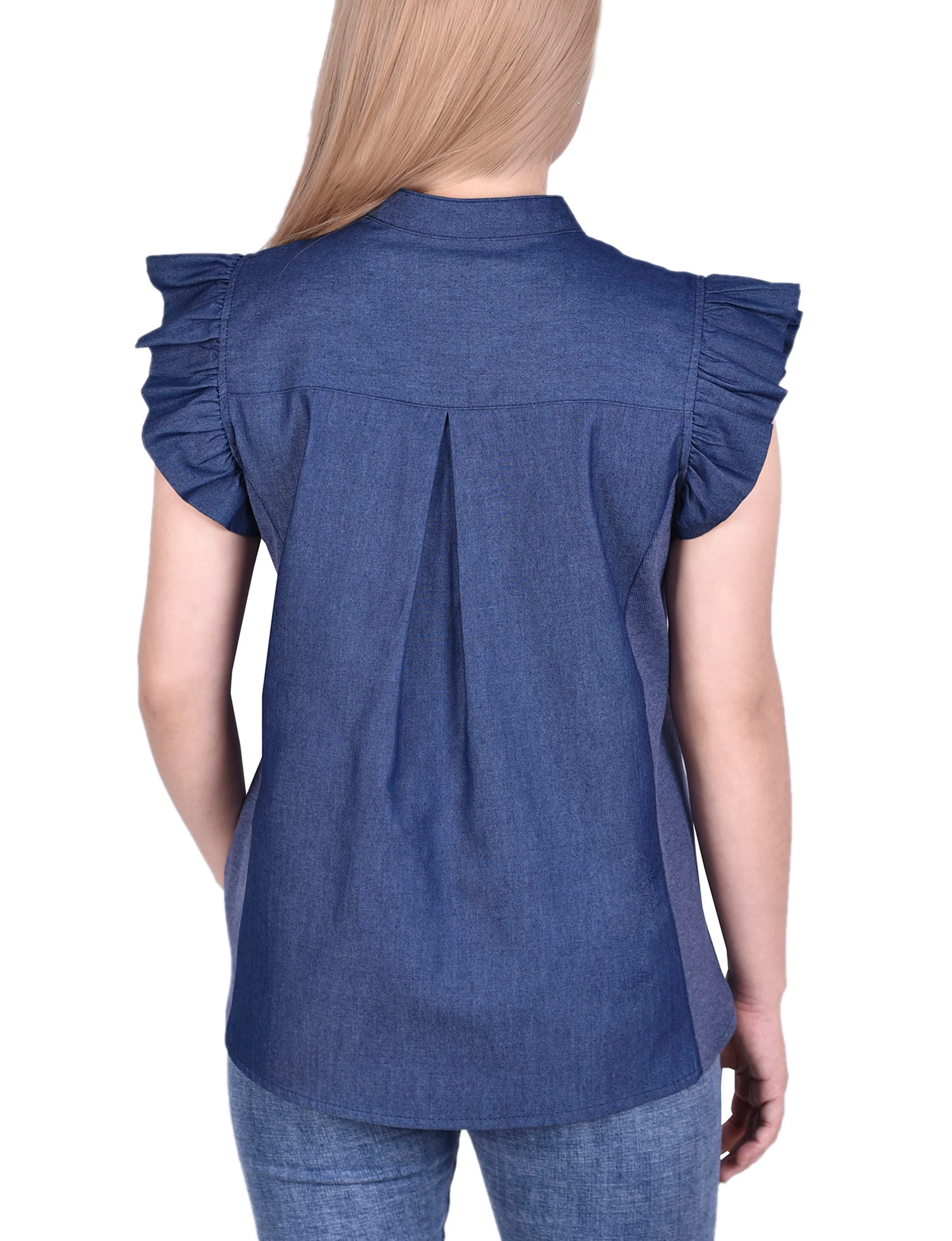 Dk Wash Ruffle Sleeve Blouse With Knit Side Seam Insets - Petite - Image 4