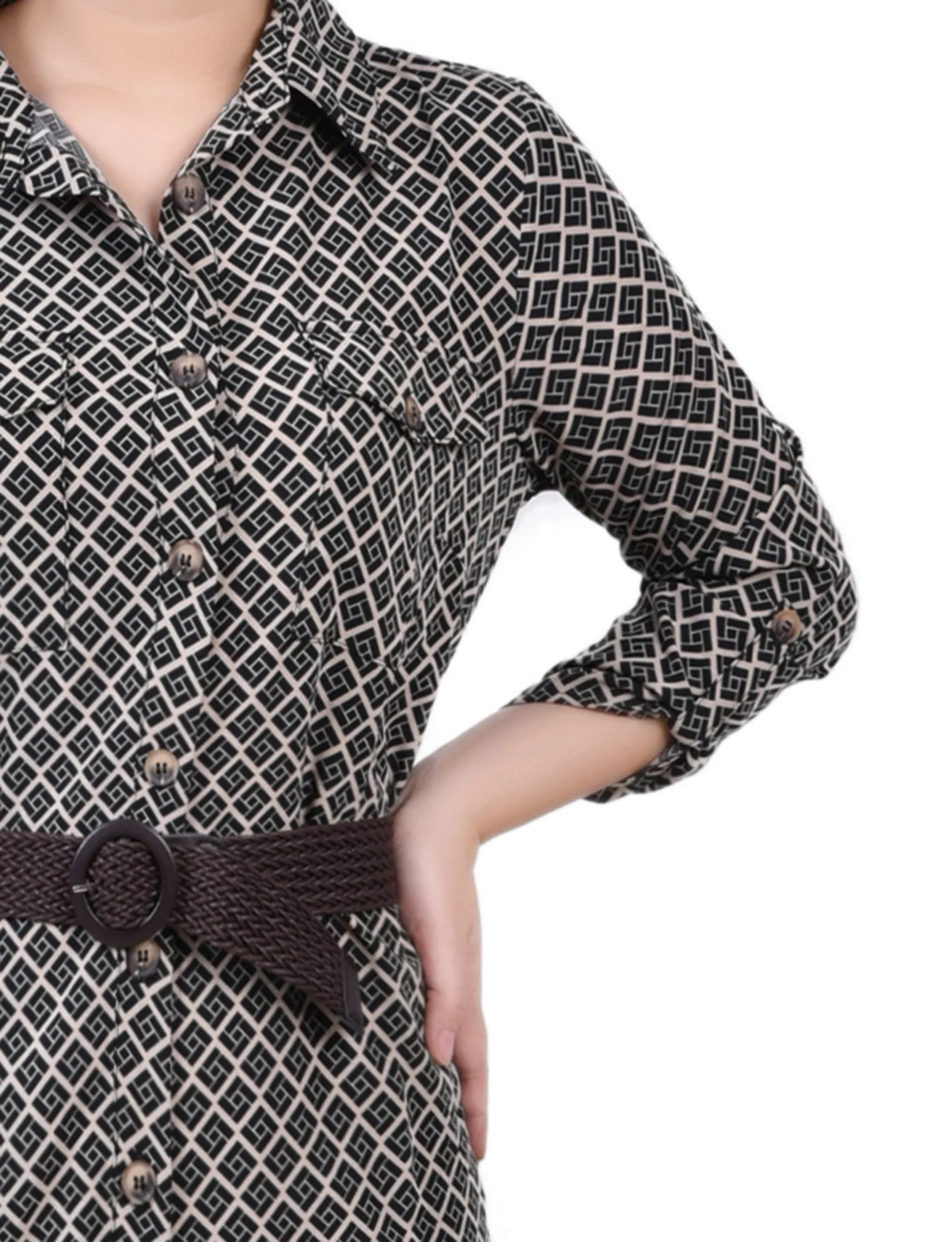 Doeskin Black Allie 3/4 Roll Tab Sleeve Shirtdress - Petite - Image 4
