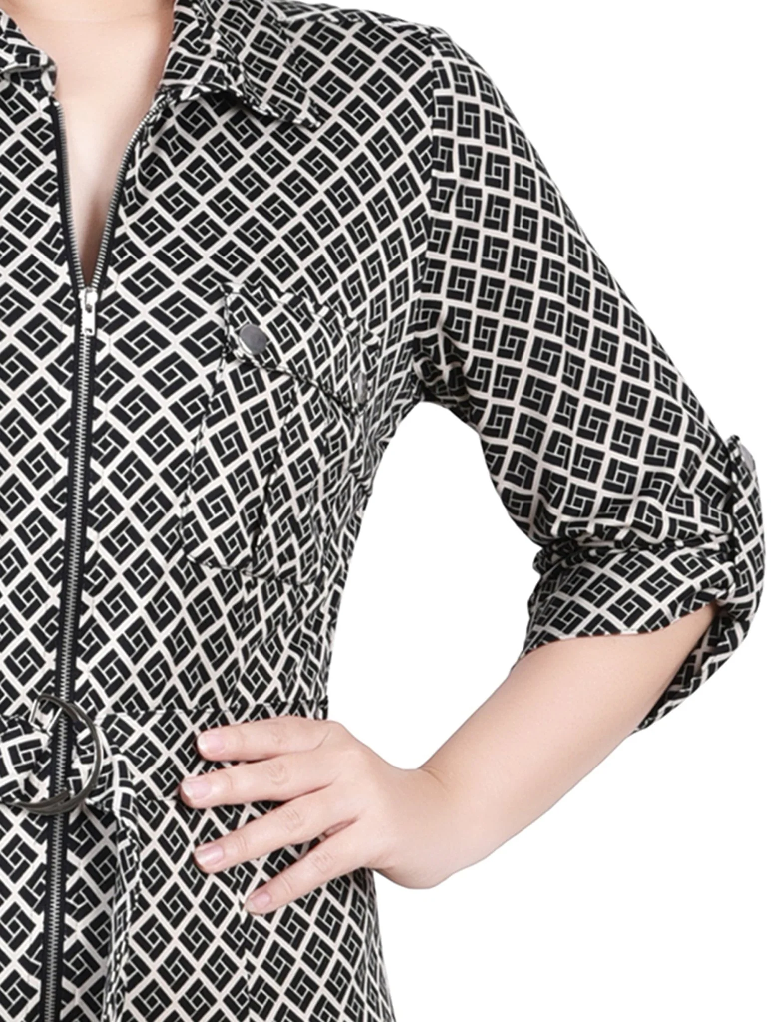 Doeskin Black Allie Belted Roll Tab Zip Front Shirtdress - Petite - Image 4