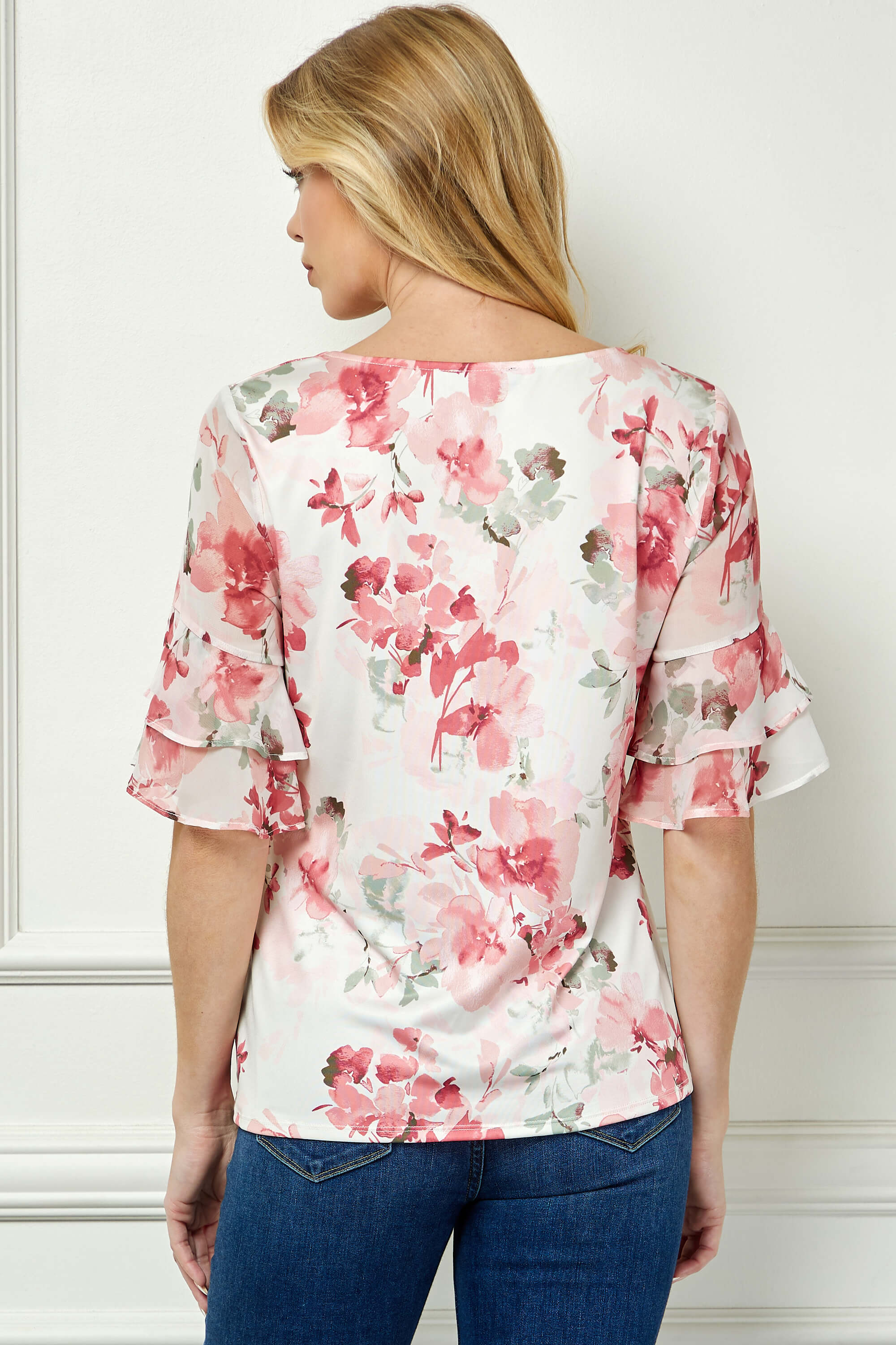 Double Ruffle Sleeve Cutout Neck Blouse - Image 2