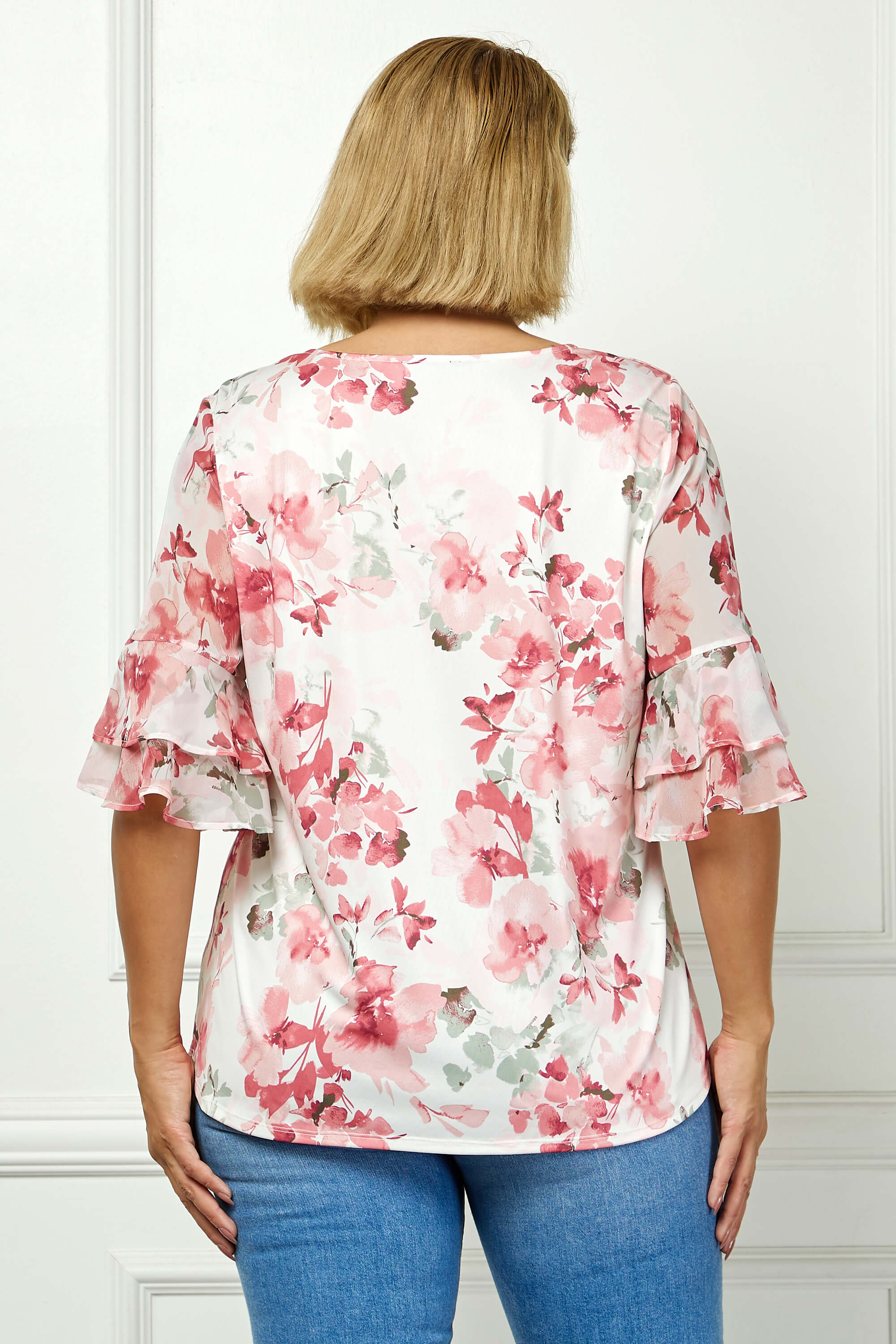 Double Ruffle Sleeve Cutout Neck Blouse - Plus - Image 2
