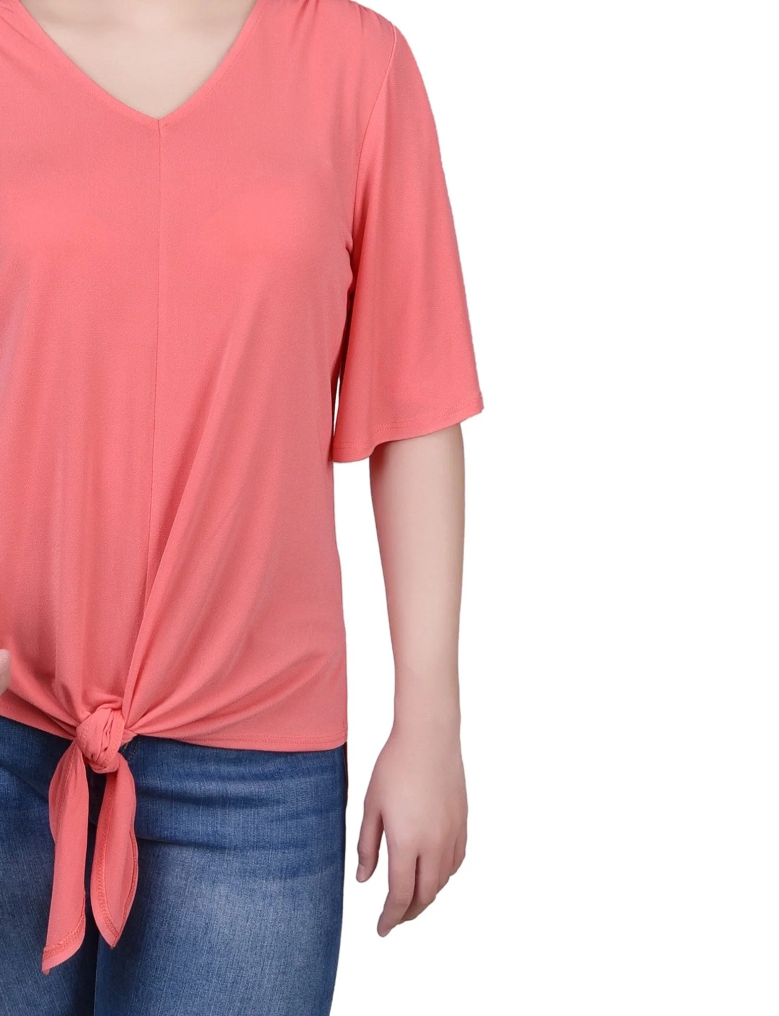 Elbow Sleeve Tie-Front Top - Image 11
