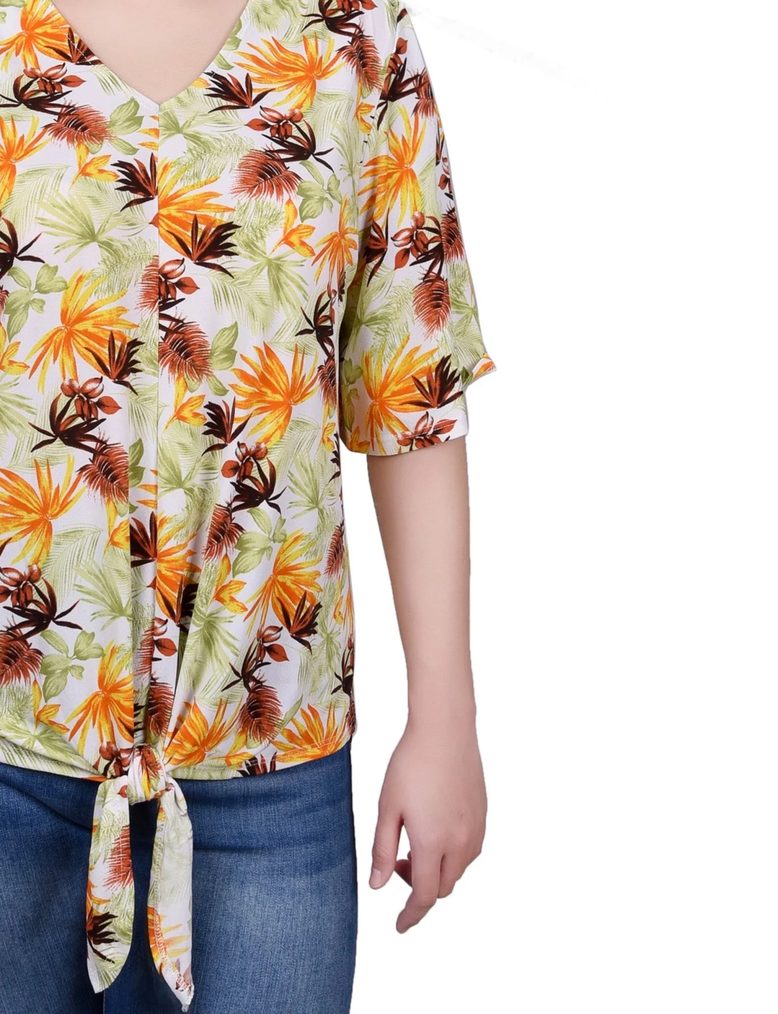 Elbow Sleeve Tie-Front Top - Image 16