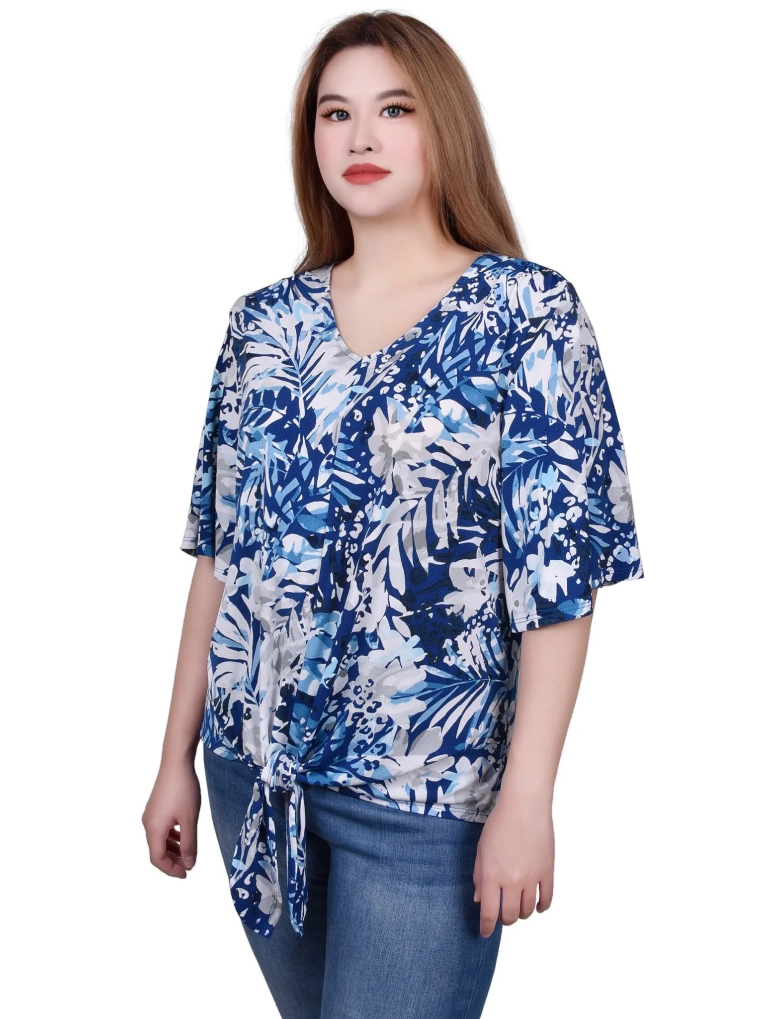Elbow Sleeve Tie-Front Top - Petite - Image 10