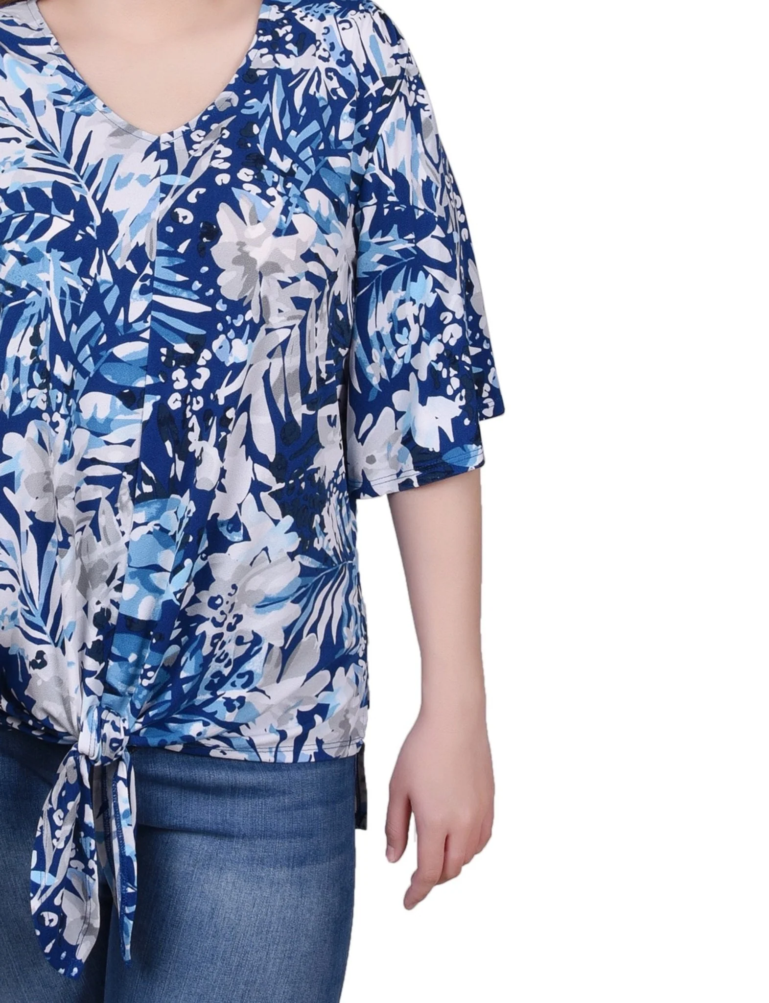 Elbow Sleeve Tie-Front Top - Petite - Image 11
