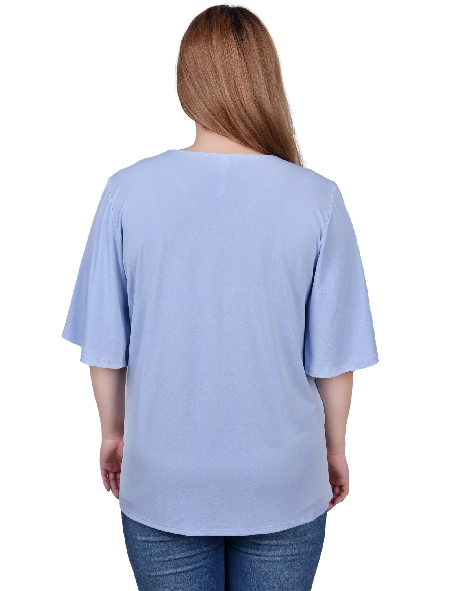 Elbow Sleeve Tie-Front Top - Petite - Image 4