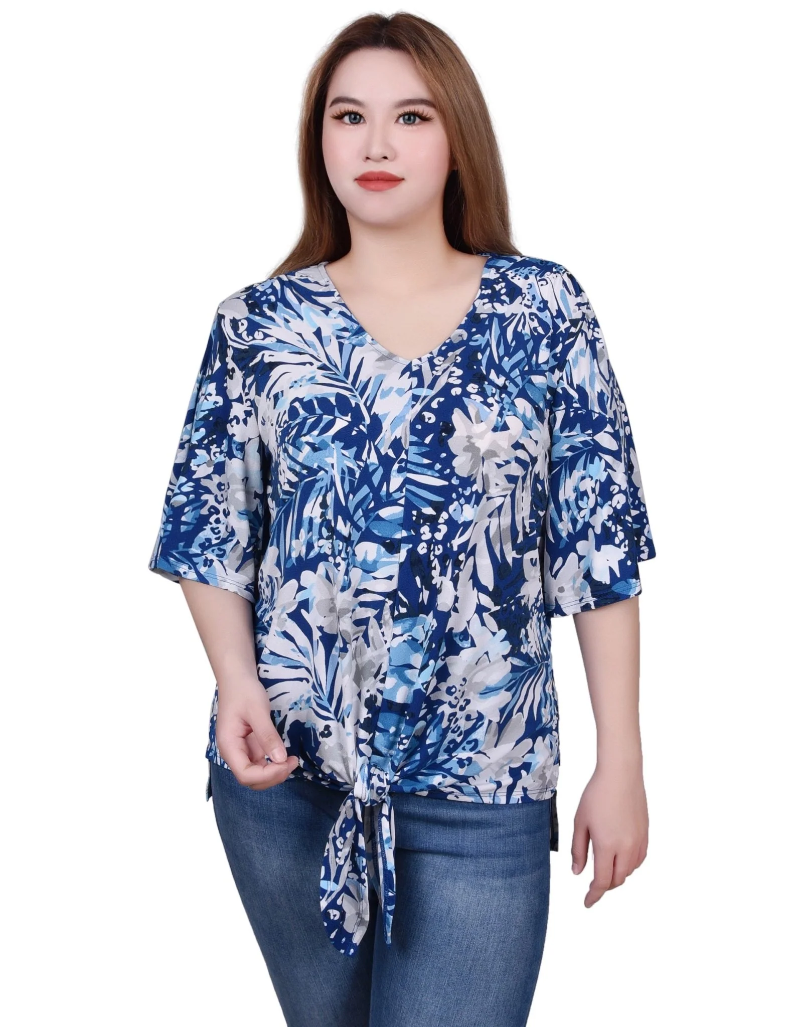 Elbow Sleeve Tie-Front Top - Petite - Image 9