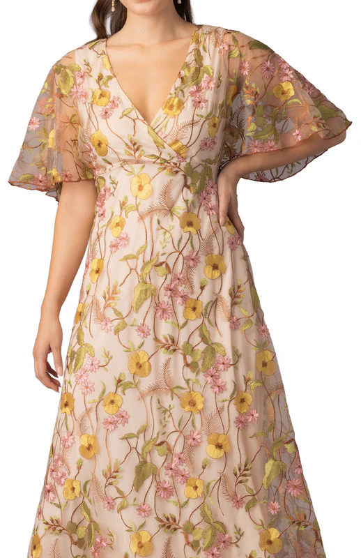 Embroidered Elegance Evening Gown -Sunkissed Garden - Image 3