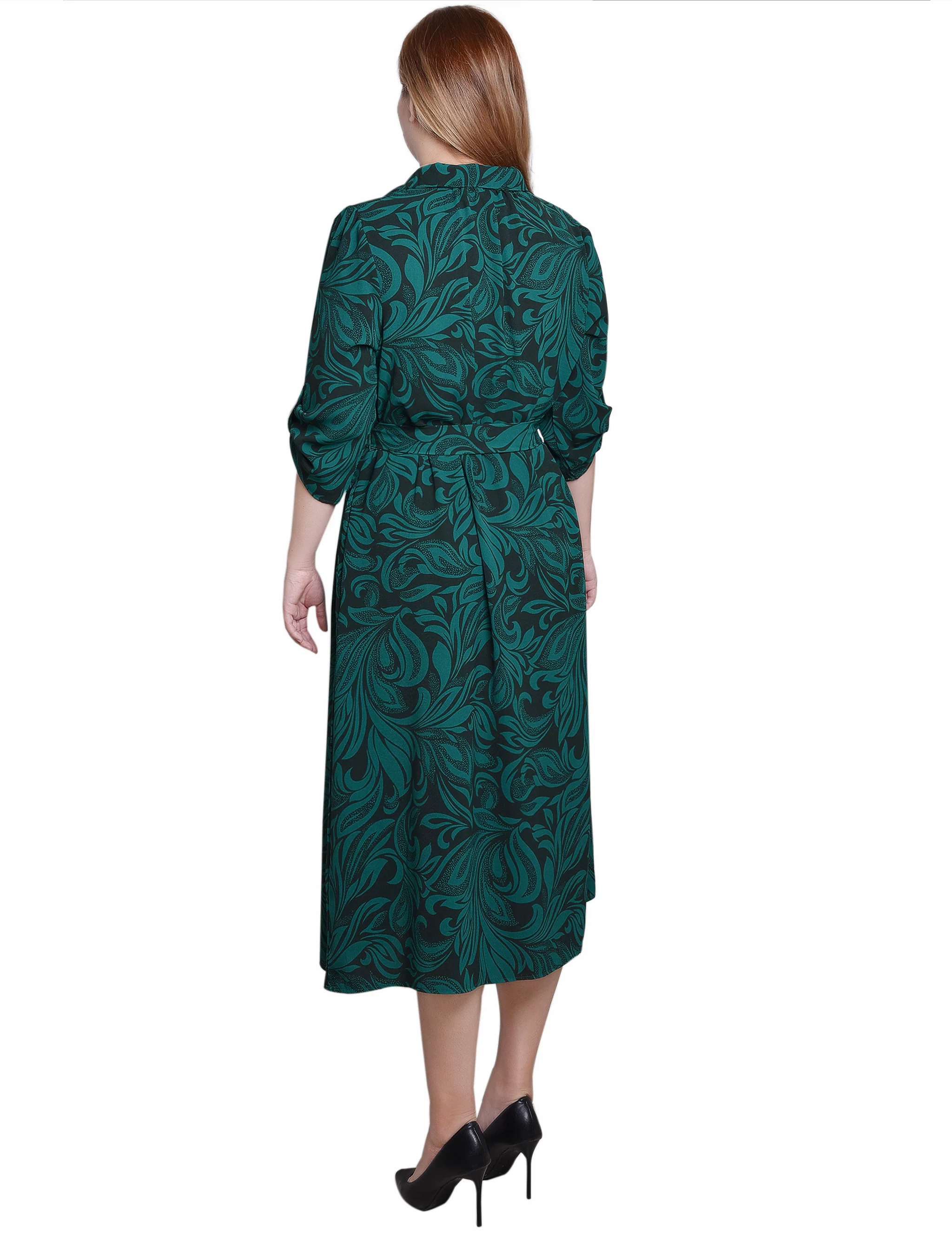 Emerald 3/4 Roll Tab Belted Dress - Image 3