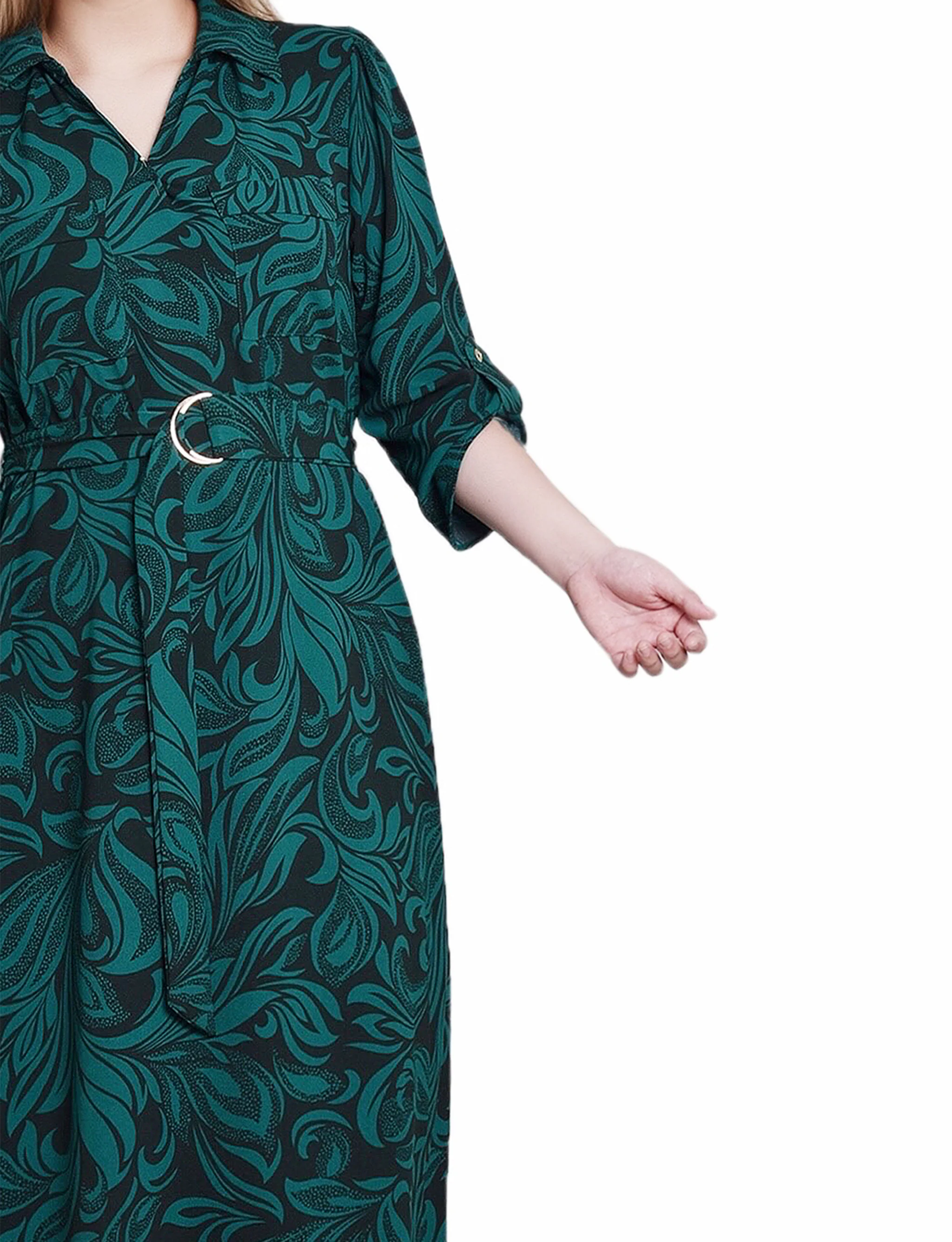 Emerald 3/4 Roll Tab Belted Dress - Image 4