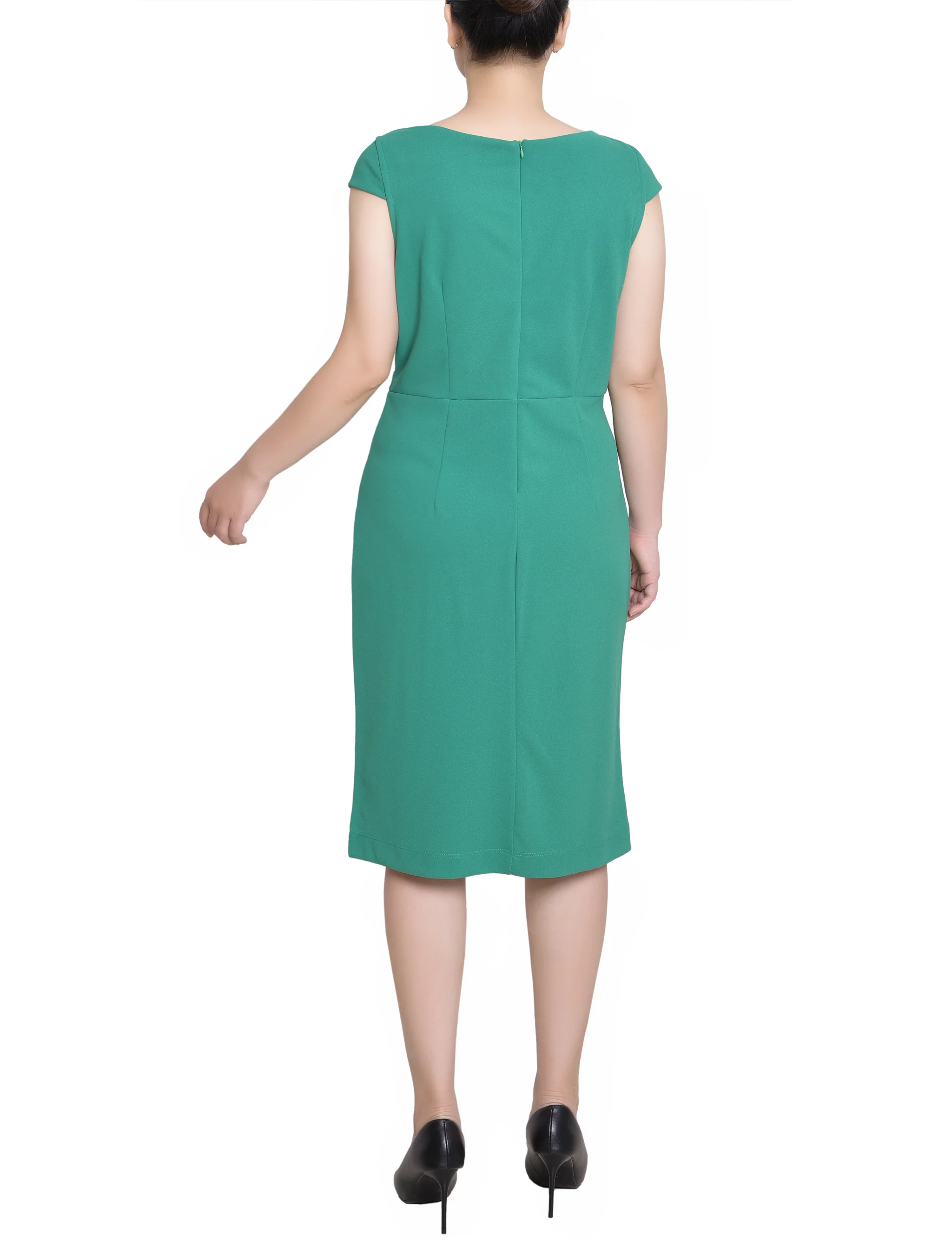 Emerald Green Cap Sleeve Exposed Zipper Dress - Petite - Image 4