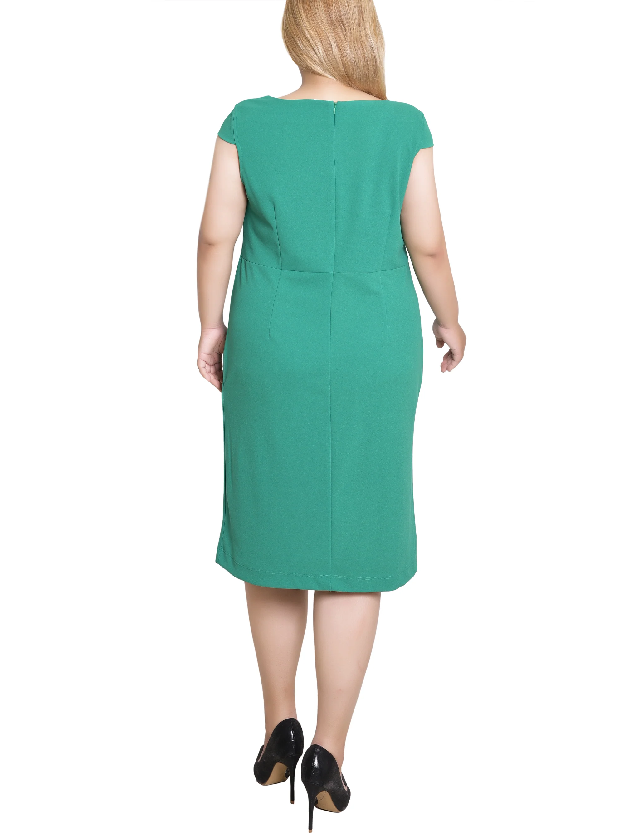 Emerald Green Cap Sleeve Exposed Zipper Dress - Plus - Image 4
