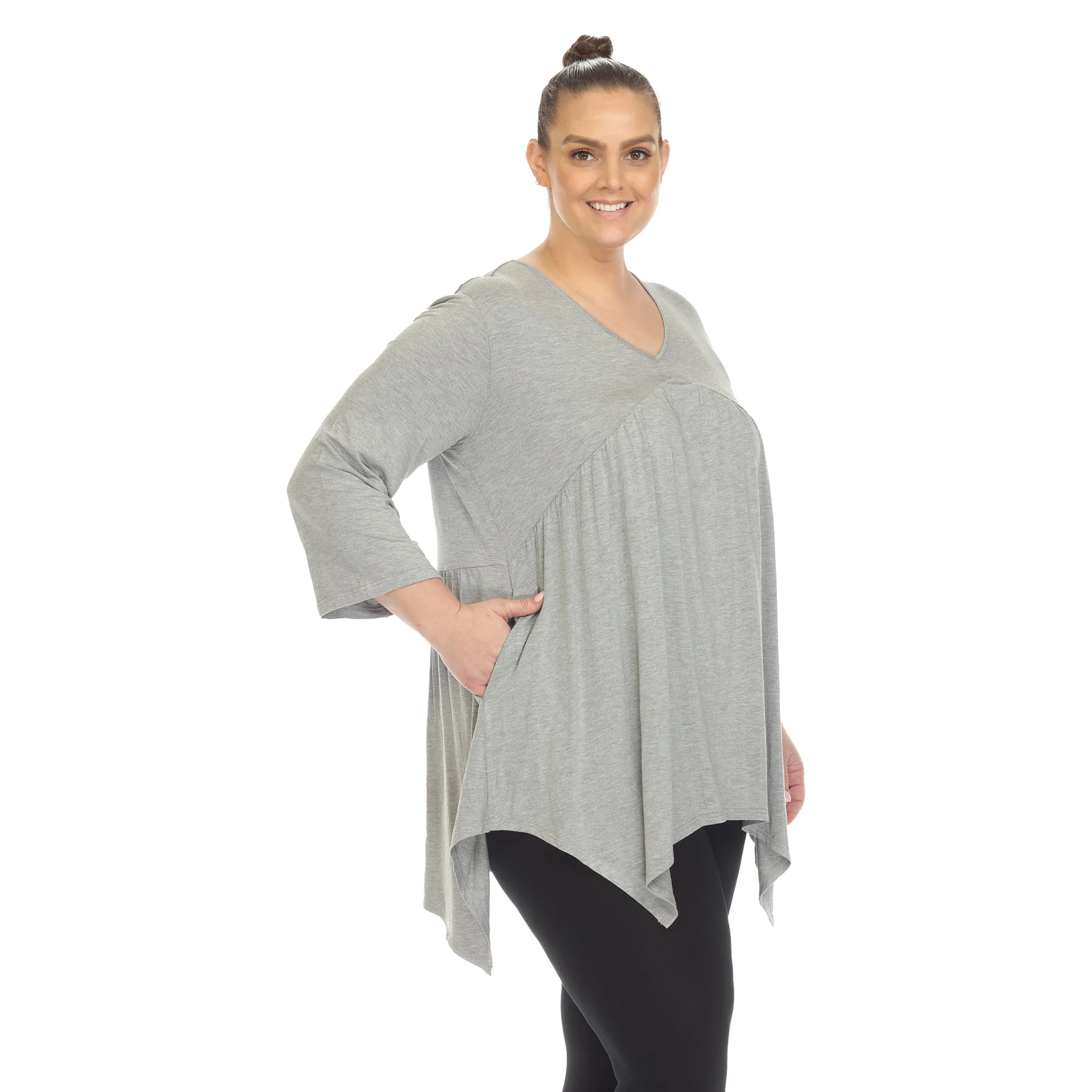 Empire Waist V-Neck Tunic Top - Plus - Image 18
