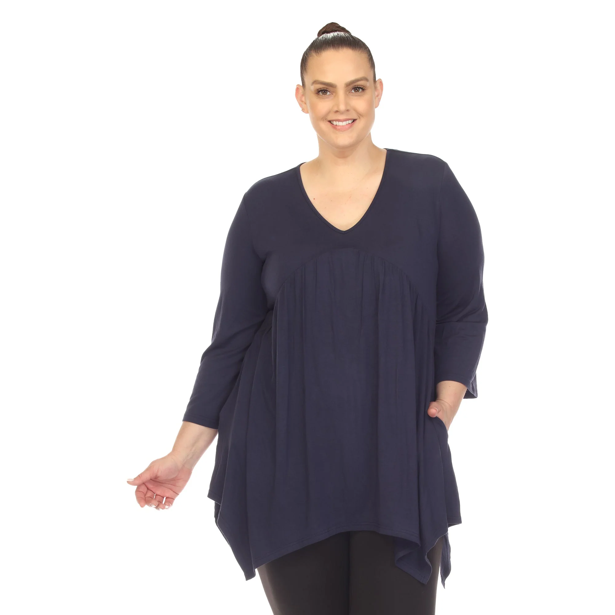 Empire Waist V-Neck Tunic Top - Plus - Image 21