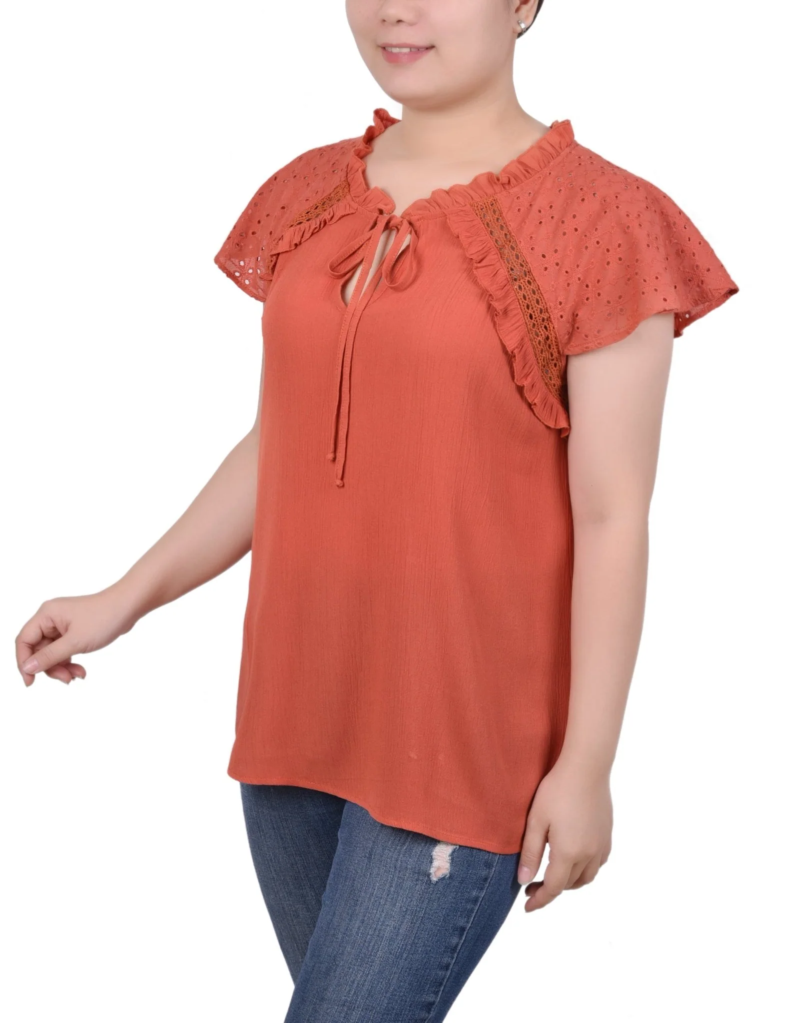 Eyelet Sleeve Blouse - Petite - Image 5